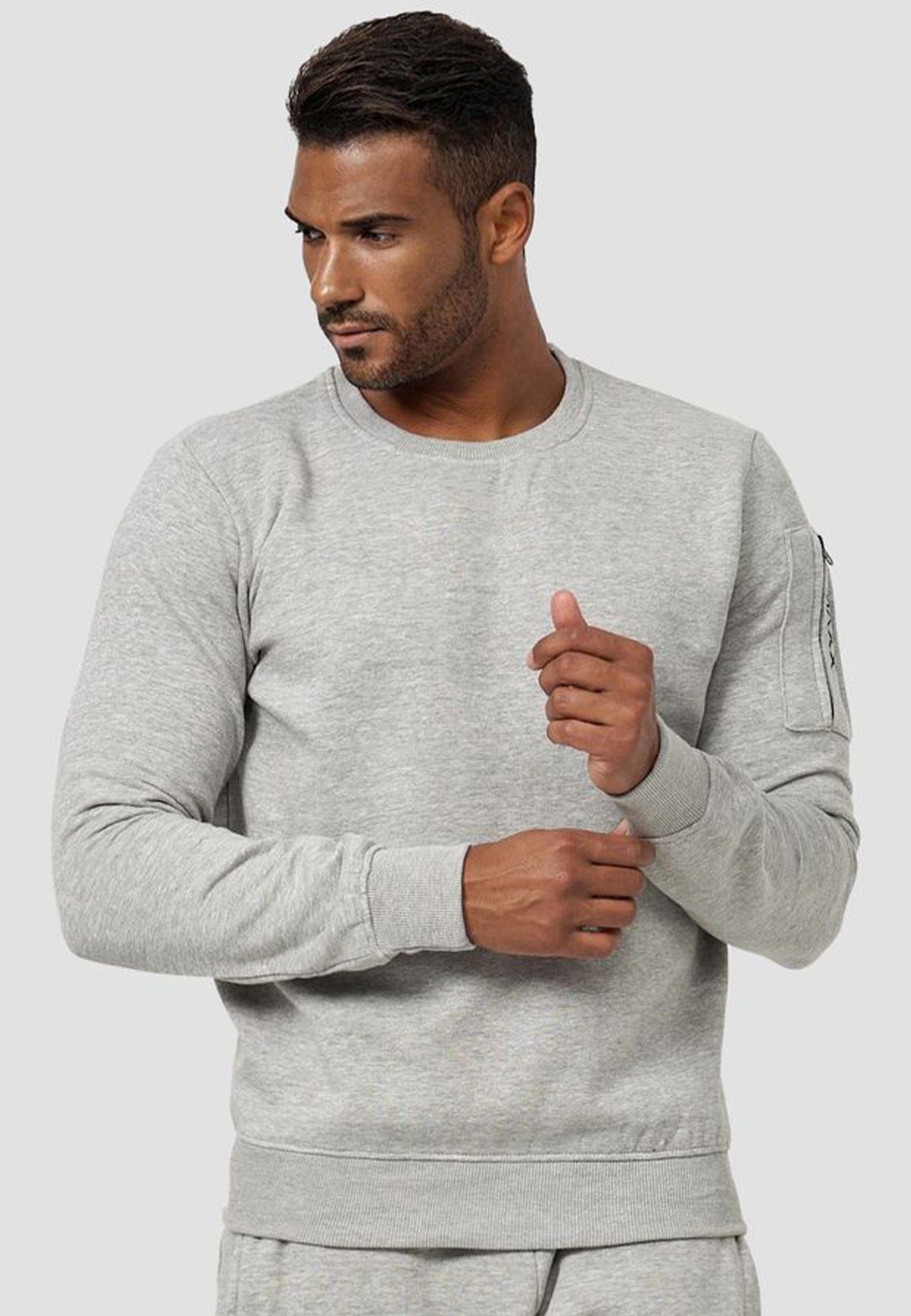 4240 mit Pullover in Grau Kapuze Armtasche Egomaxx Sweatshirt ohne Sweatshirt