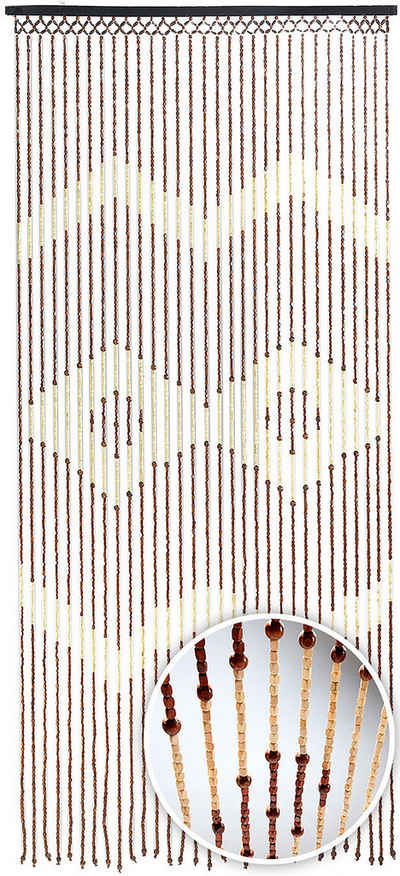 Türvorhang Holzperlenvorhang Valencia mit Zackenmuster 90x200, Kobolo, Ösen (1 St), transparent