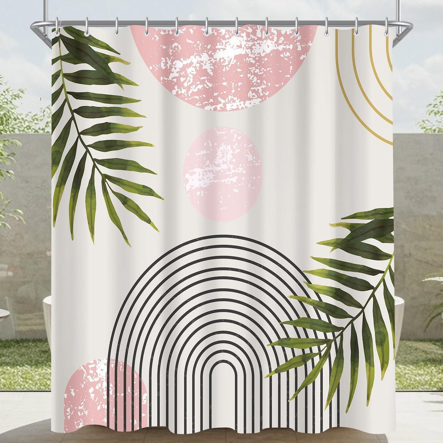 LuxusKollektion Duschvorhang Duschvorhang Wasserabweisend Polyester Rosa Blätter Linie 120 x 200 cm Breite 120 cm