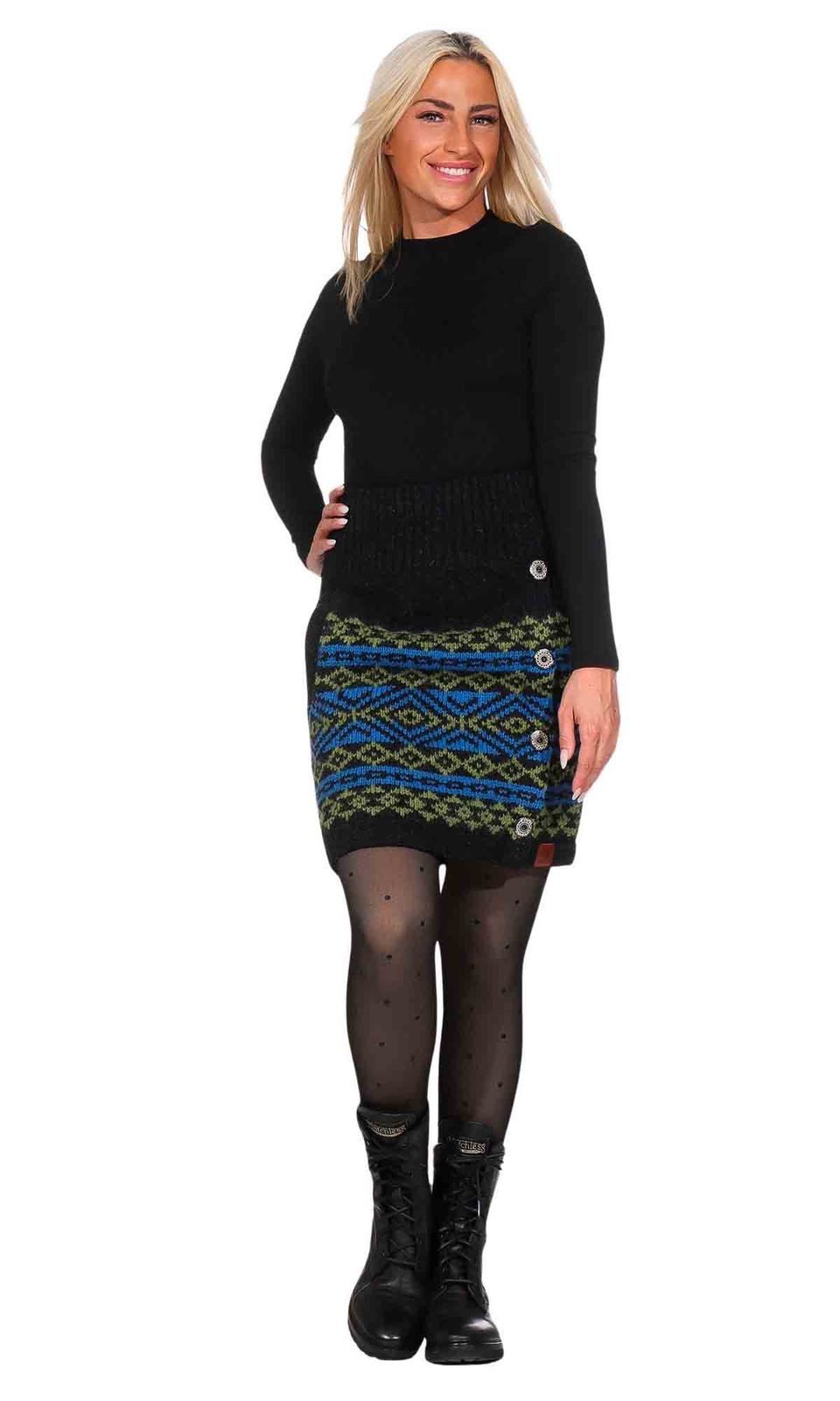 KUNST UND MAGIE Strickrock Bunter Strickrock kurzer Rock+nordischen Mustern Wolle gefüttert Boho – Bild 5 von 5