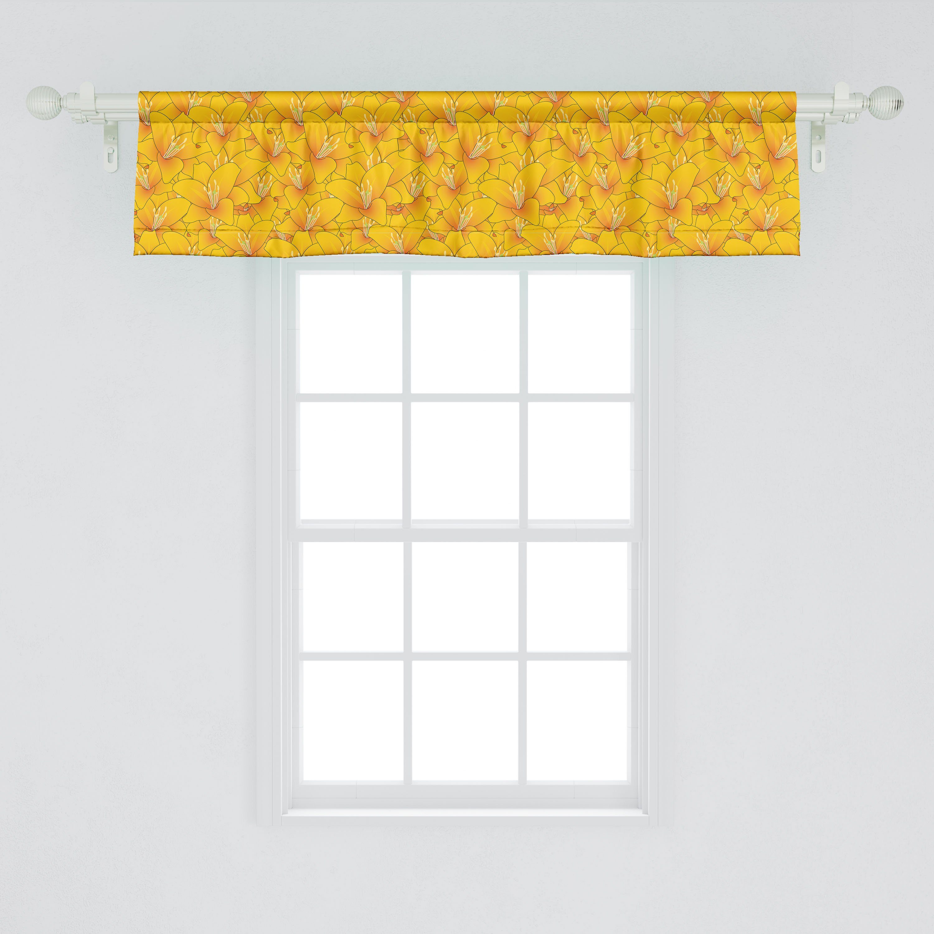 Schlafzimmer Scheibengardine Vorhang Abakuhaus, Blooming Orange für Lilien-Motive Küche Dekor Microfaser, Stangentasche, Blume Volant mit