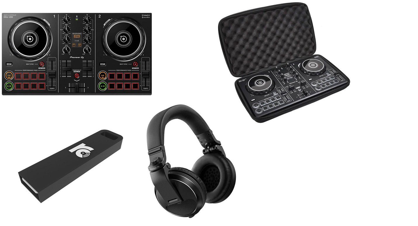 Pioneer DJ DJ Controller DDJ-200 Inkl. Pioneer Tasche + HDJ-X5 Kopfhörer + RC DJ USB Stick