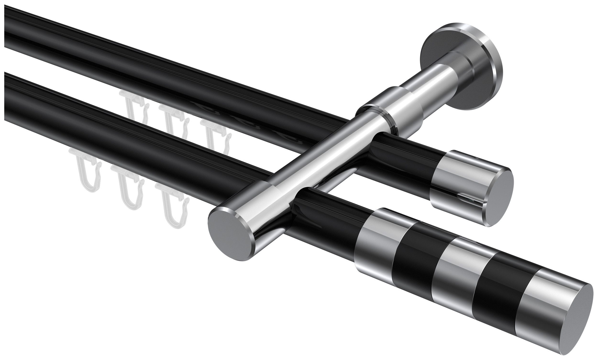 INTERDECO Innenlaufschiene Prestige Mavell, Ø 20 mm, 2-läufig, Fixmaß, kürzbar, Wandmontage, Aluminium, Schwarz / Chrom / Bicolor