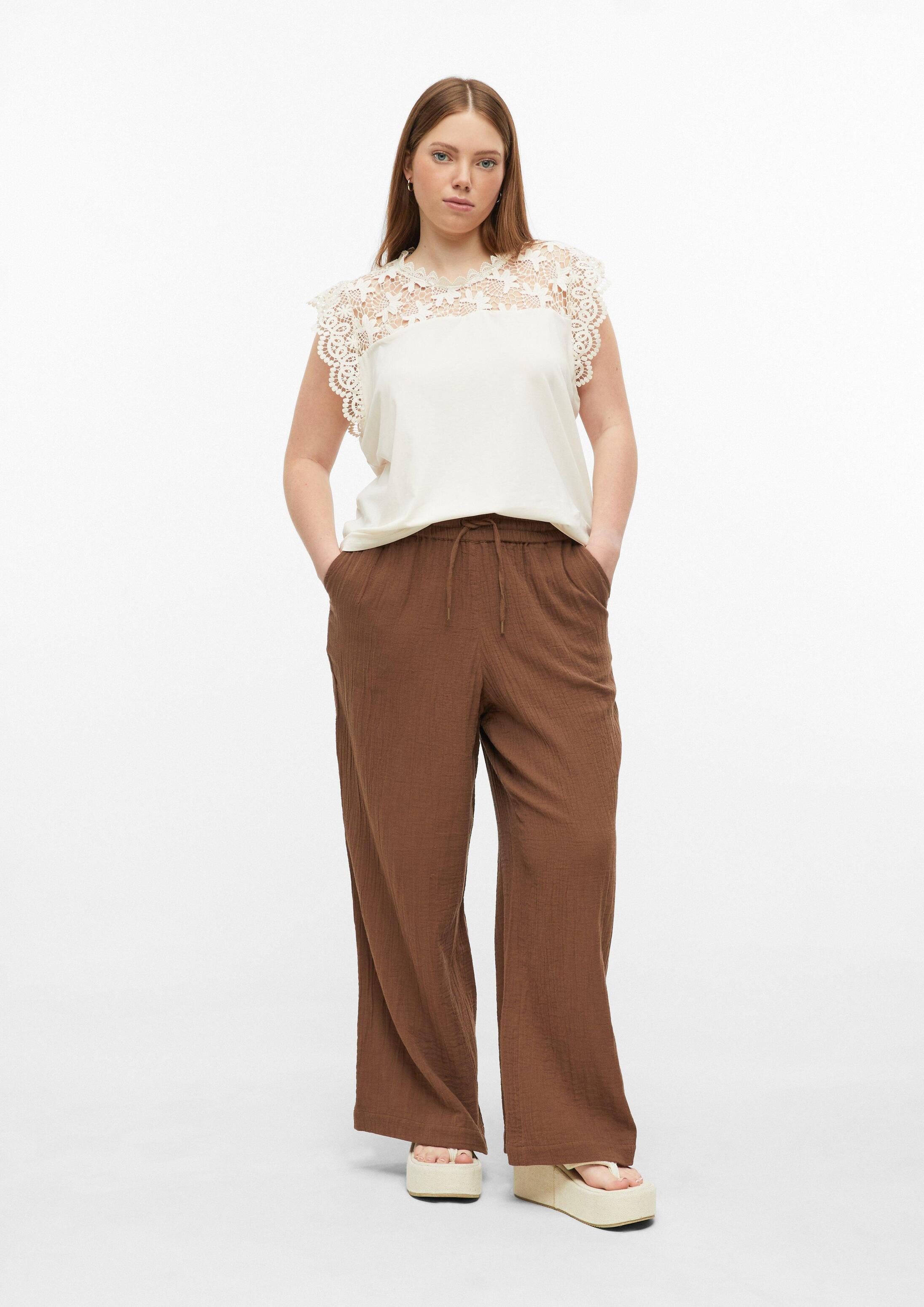QS Chinos Hose Musselin Hose mit weitem Bein und Elastikbund