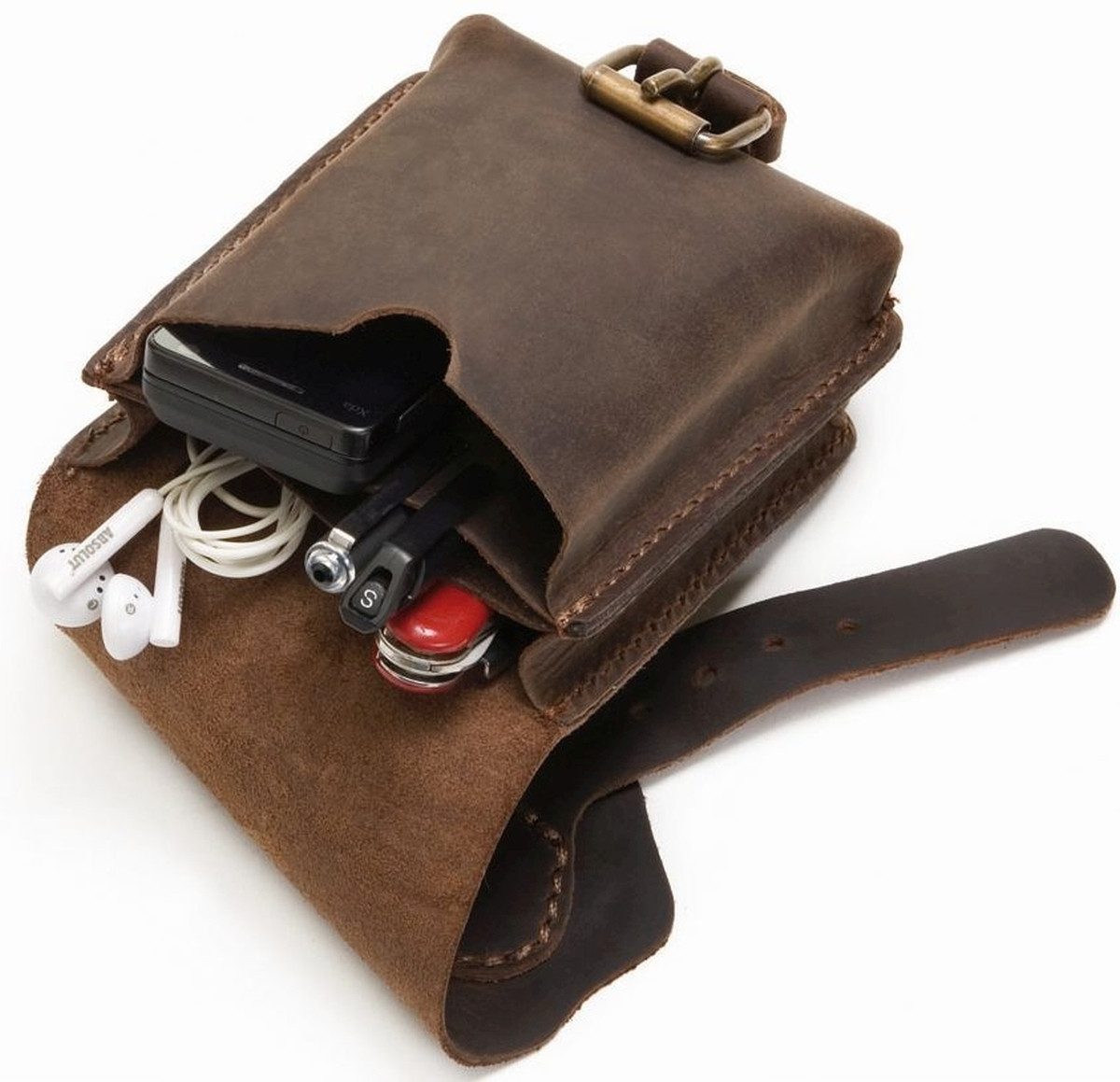 Mika Handtasche Gürteltasche M Hochformat Sattelleder 12x5x15cm dunkelbraun matt