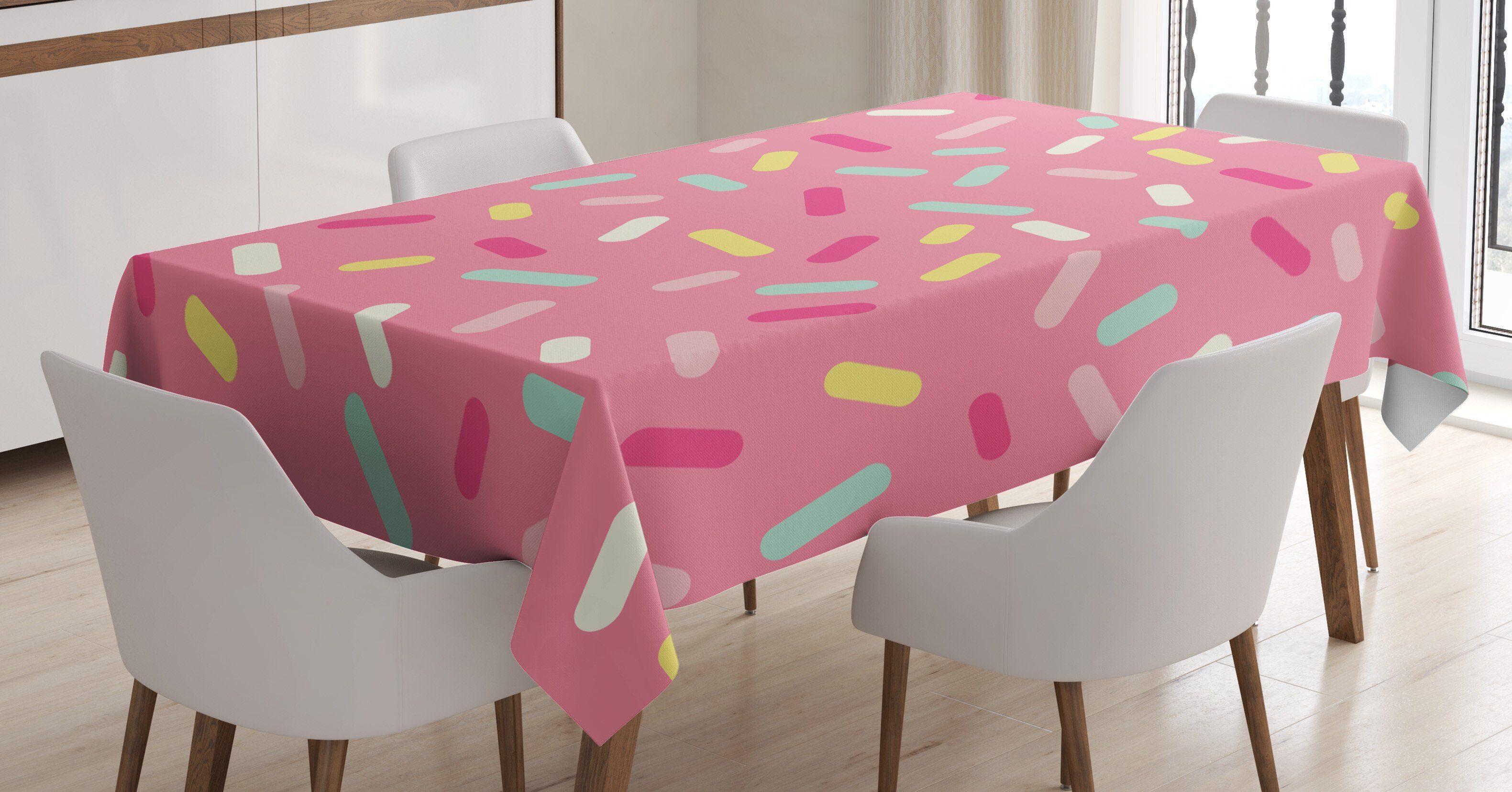 Abakuhaus Tischdecke Farbfest Waschbar Für den Außen Bereich geeignet Klare Farben, Pink und Weiß Donut Sprinkles