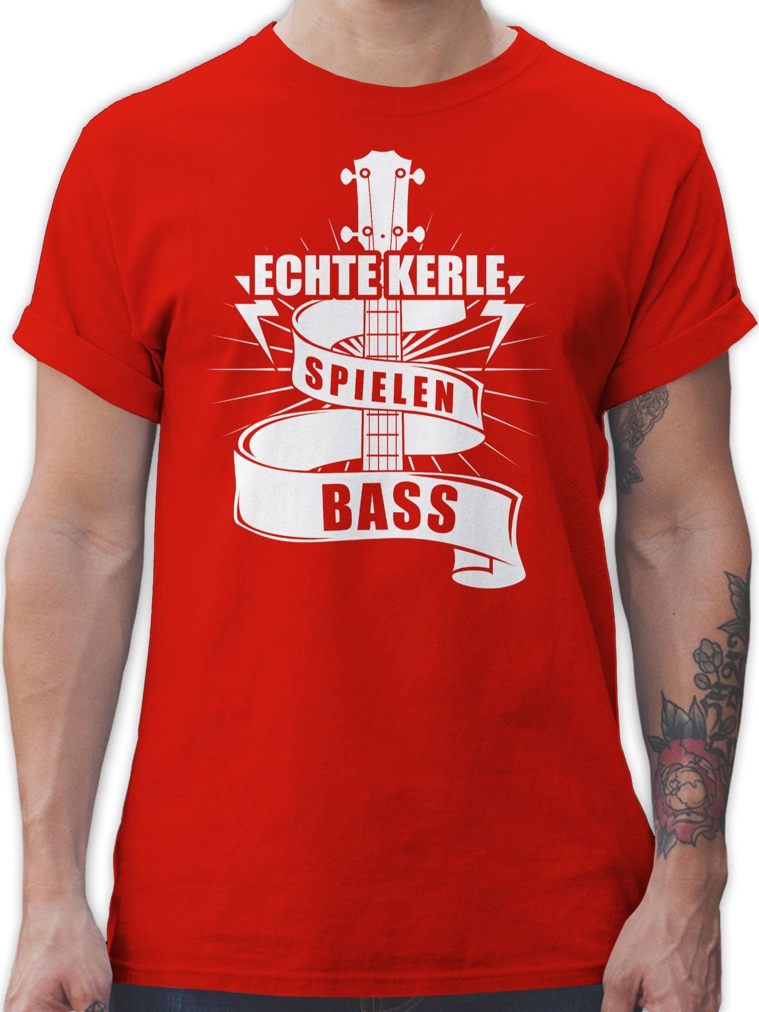 Shirtracer T-Shirt Echte Kerle spielen Bass Musik Instrument Zubehör 2 Rot