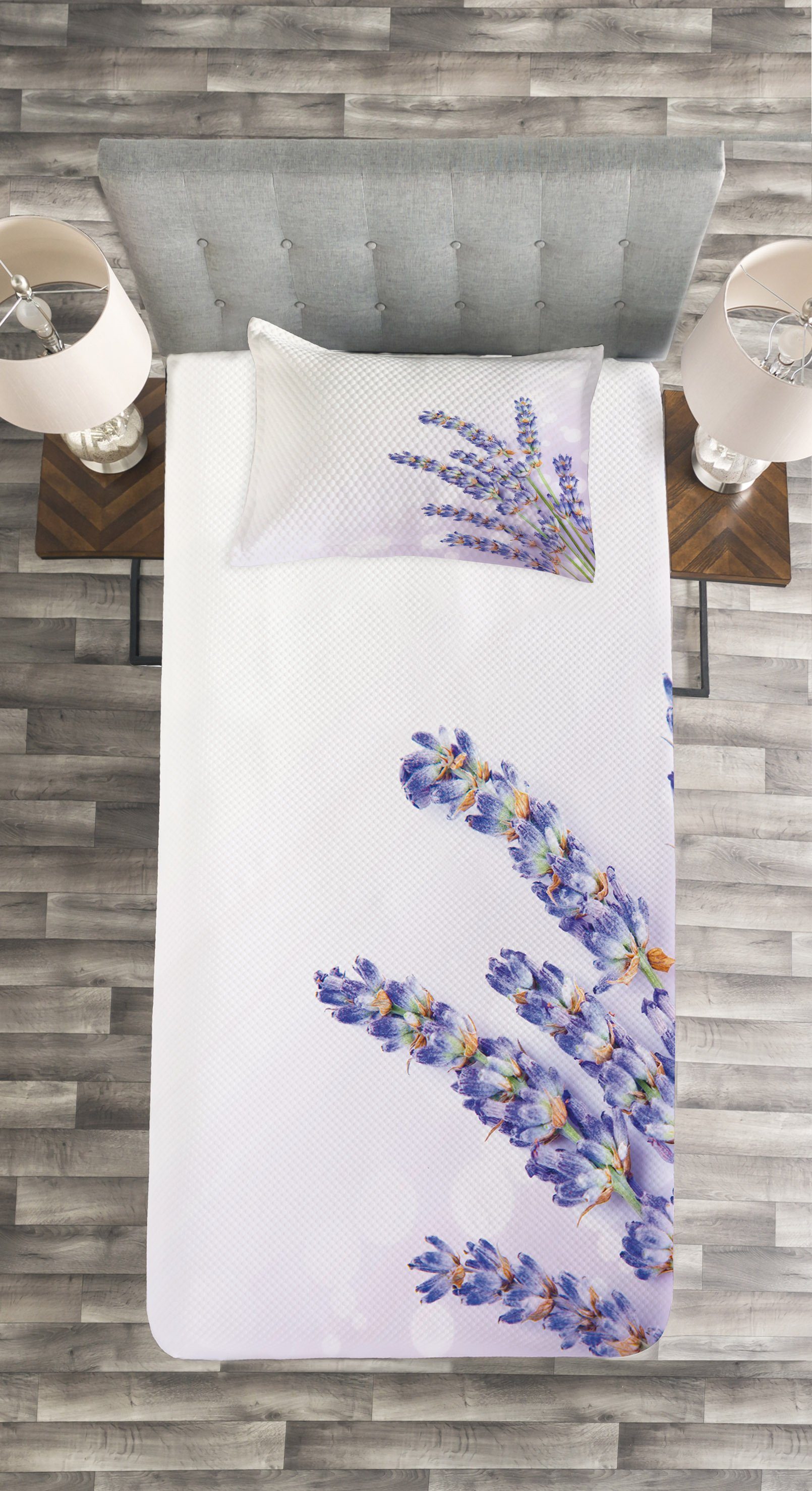 Kräuter Kissenbezügen Tagesdecke Pflanze mit Lavendel Posy Abakuhaus, Set Frische Waschbar,