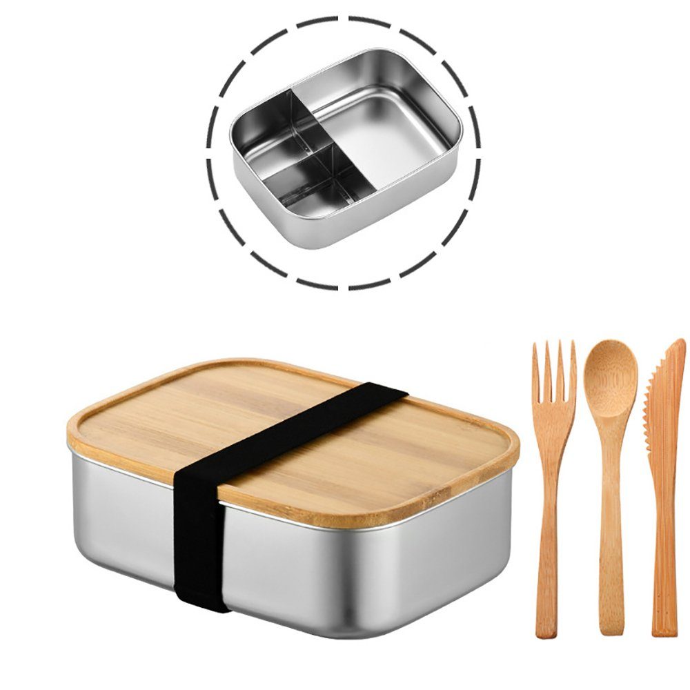 GelldG Lunchbox Brotdose Edelstahl mit 2 Fächern, Auslaufsiche Metall Umweltfreundlich Silber(0.45kg)