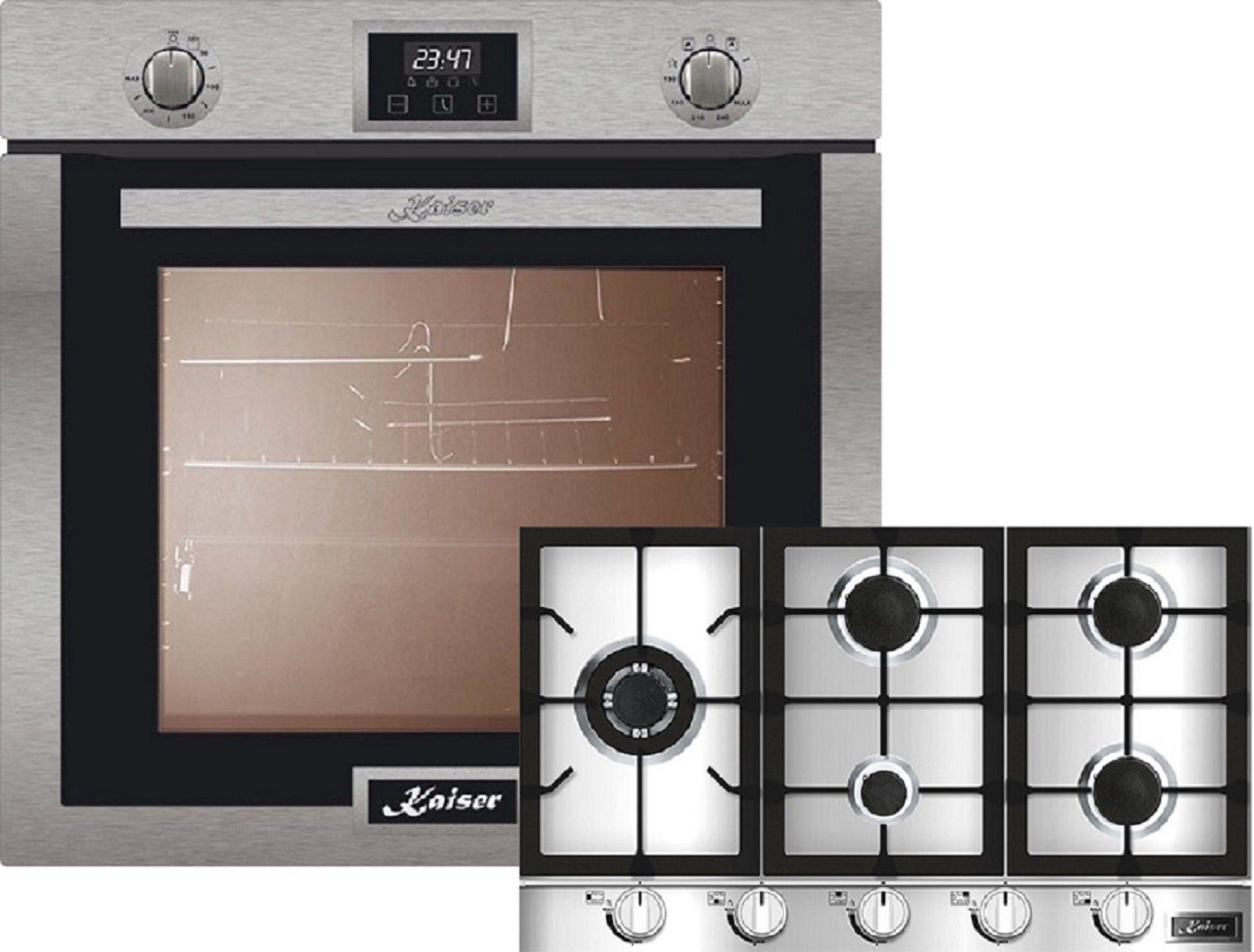 Kaiser Küchengeräte Backofen-Set EG 6372 + KG 9357/5, Einbau Gasbackofen Autark, 79L+Einbau Gasherd 90cm