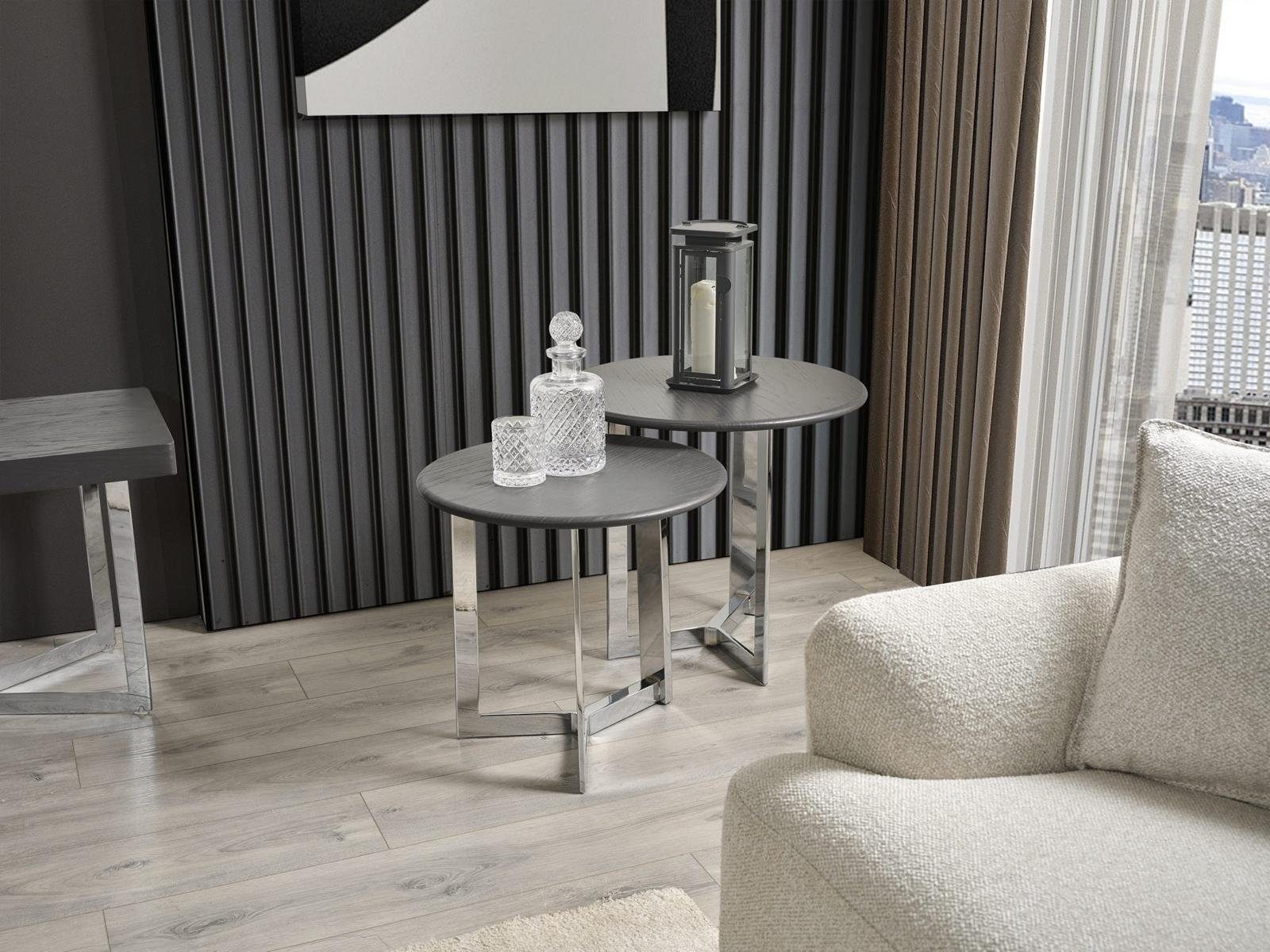 JVmoebel Beistelltisch Gruppe Beistelltisch Beistelltisch), Tisch Wohnzimmer Edelstahl Made Europe Silber (2x Set Couchtisch In