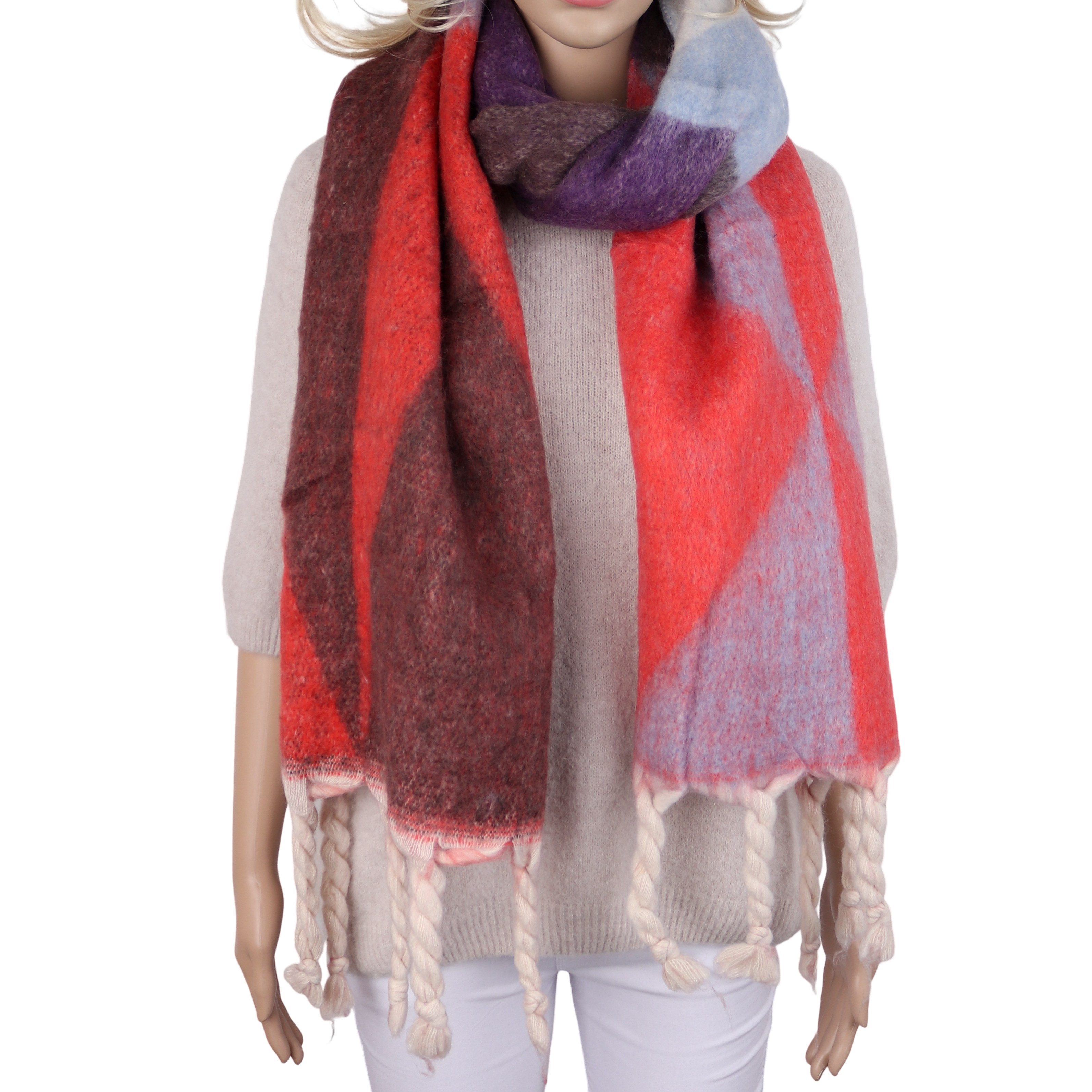 MIRROSI Modeschal Damen Schal 40x200 cm – superweich & warm, Farbblock mit Quasten, (Neue Kollektion Herbst/Winter 2026), warm & modisch, ideal für Herbst und Winter