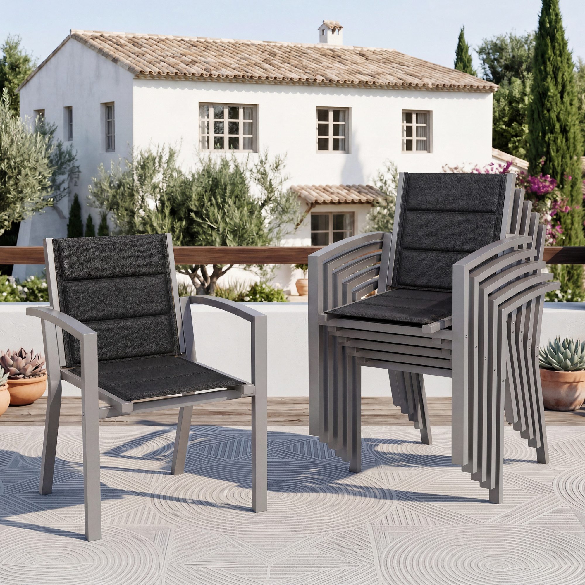 HOMALL Gartenstuhl Stapelbare Aluminiumstühle Outdoor Stühle 2/4/6er Set, Bis 160kg (Gewicht ca. 3,5 kg, erhältlich in drei Farben, geeignet für Camping, Pool, Grillszenarien (ohne Tisch), 6 St)