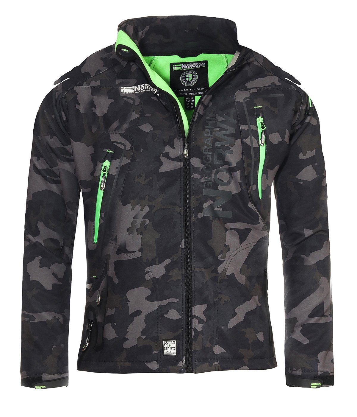 Geographical Norway Softshelljacke Herren Softshell Wander Sport Übergangsjacke Trekking Jacke in Unifarbe, mit abnehmbarer Kapuze, mit Stehkragen