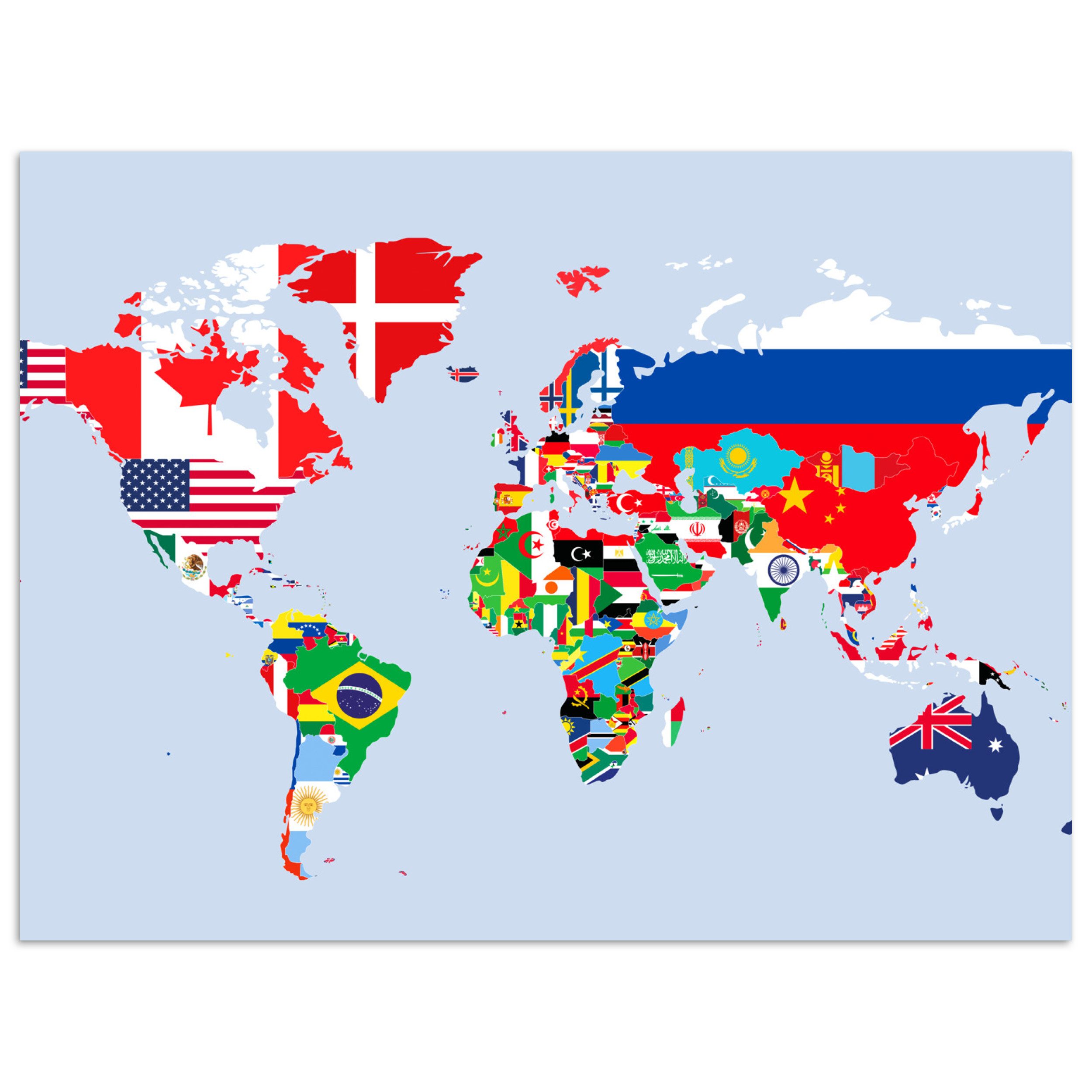 MuchoWow Poster Welt - Karte - Flagge - Länder, (1 St), Wandbild, Wohnzimmer Dek