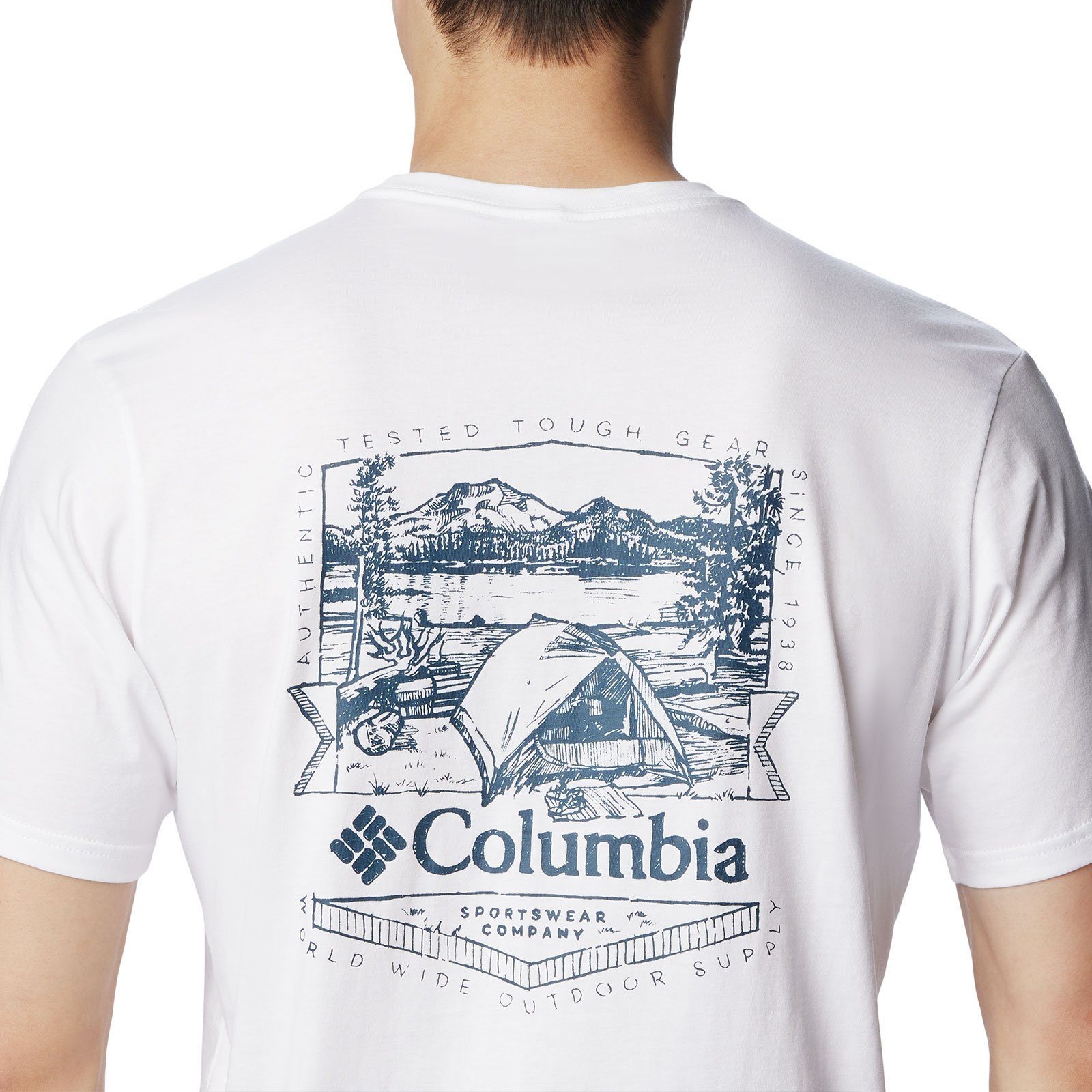 white T-Shirt Graphic Back Columbia Rockaway Kurzarmshirt Rundhalsausschnitt mit River™ 101