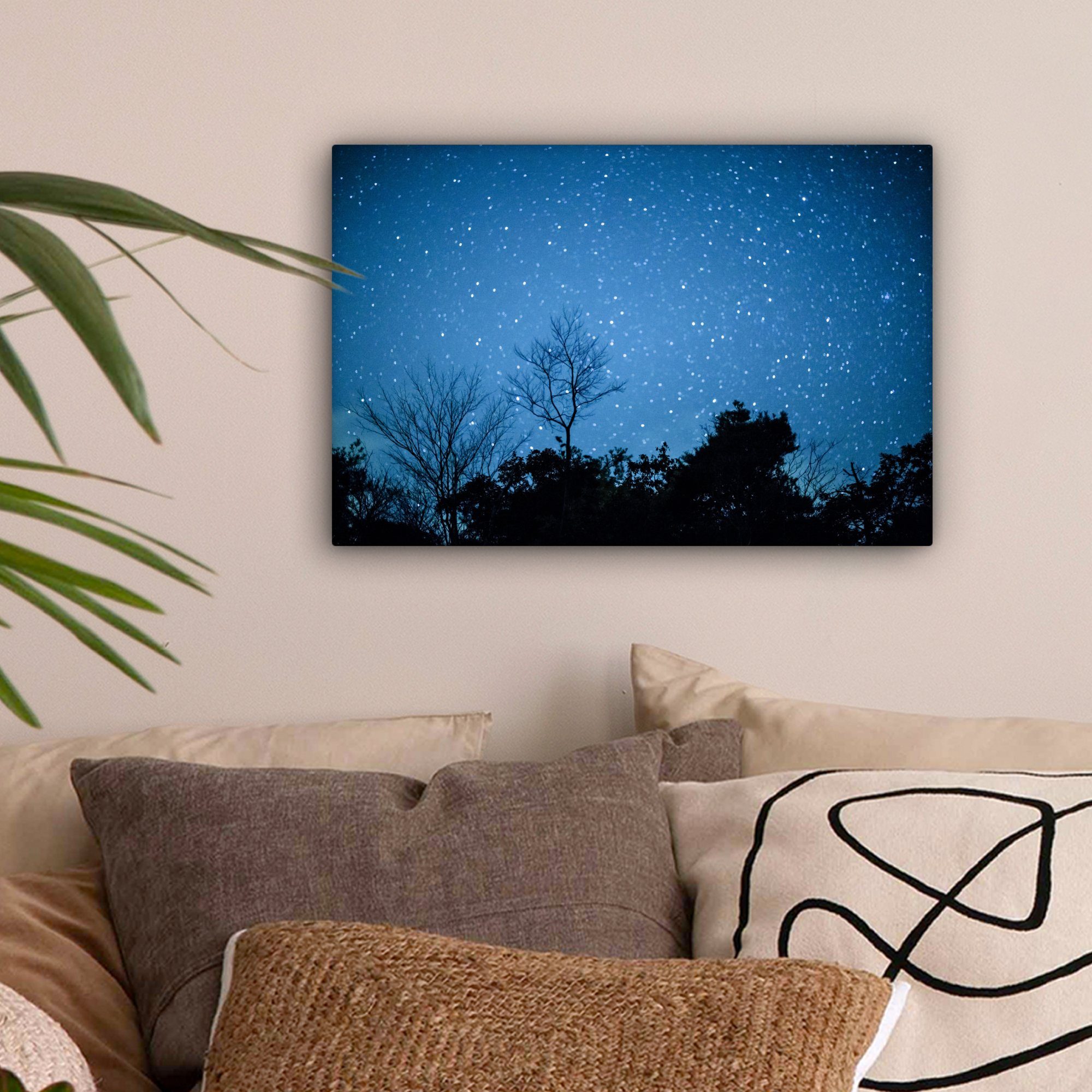 Wanddeko, 30x20 Sternenhimmel Leinwandbild St), OneMillionCanvasses® cm - Aufhängefertig, Leinwandbilder, (1 Blau, - Wandbild Wald