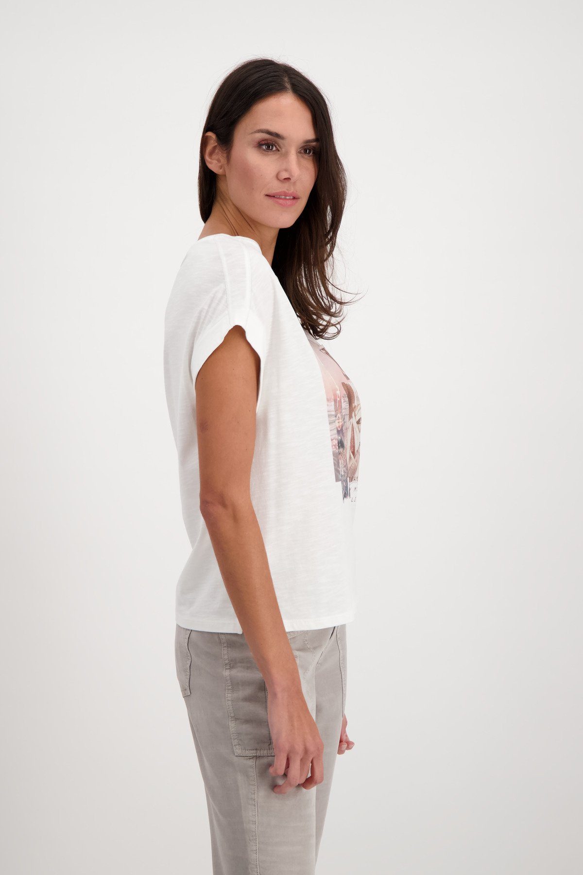 Flammgarn T-Shirt Print in und T-Shirt Rundhals Monari mit Off-White