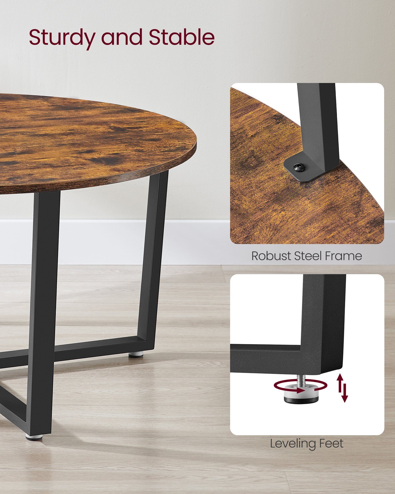 VASAGLE Couchtisch, Kaffeetisch, Ø88 x 47 cm, für Wohnzimmer