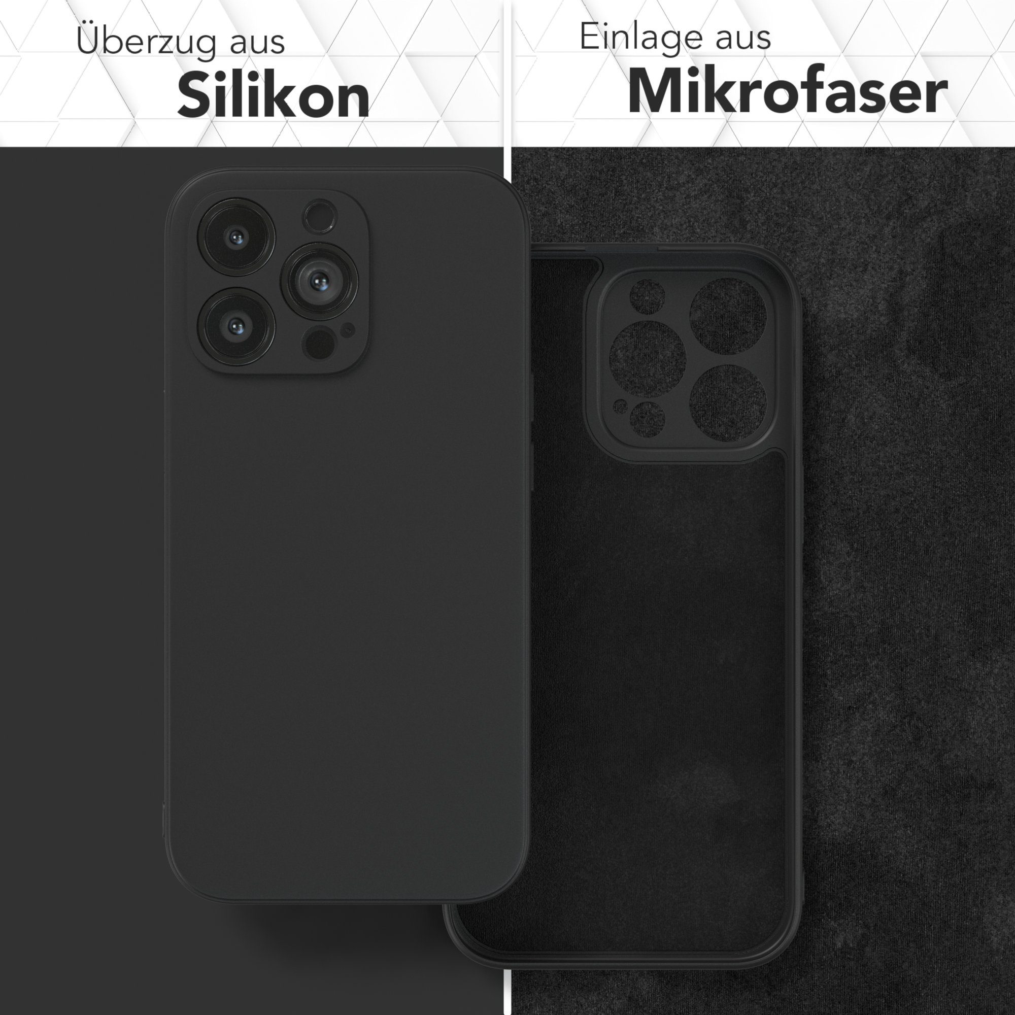EAZY CASE Handyhülle für Apple iPhone 13 Pro Hülle Silikon 6,1 Zoll, Silikon Schutzhülle mit Kameraschutz kratzfest Back Cover Etui Schwarz