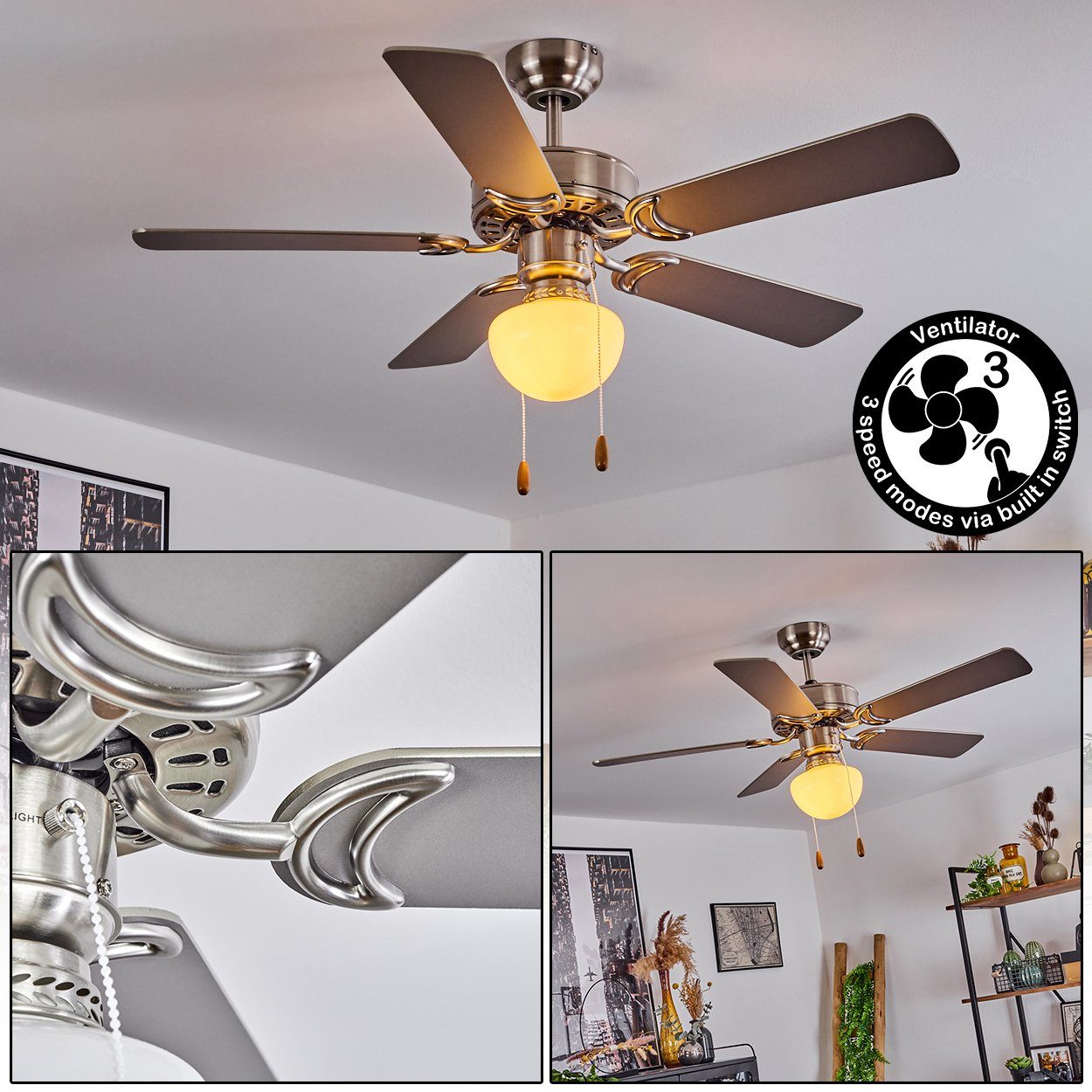 hofstein Tischturmventilator Deckenventilator aus Metall/MDF/Glas in günstig online kaufen
