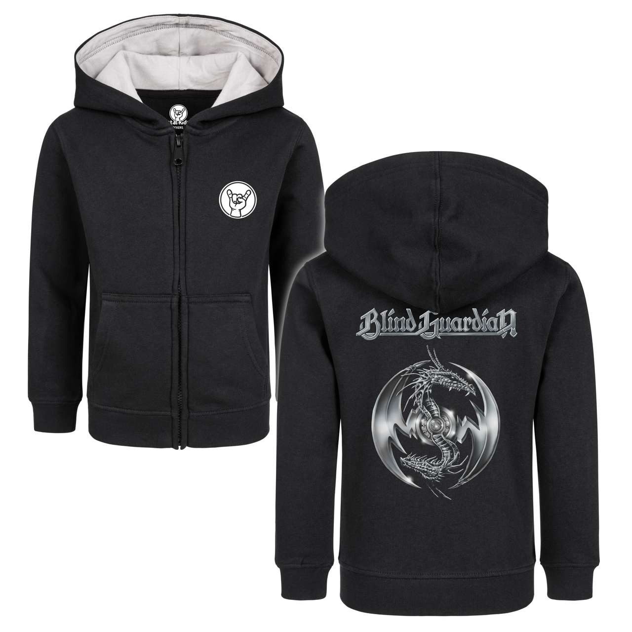 Kapuzensweatjacke mit Blind Guardian (Silverdragon) Aufdruck für Kinder von 2–14 Jahren