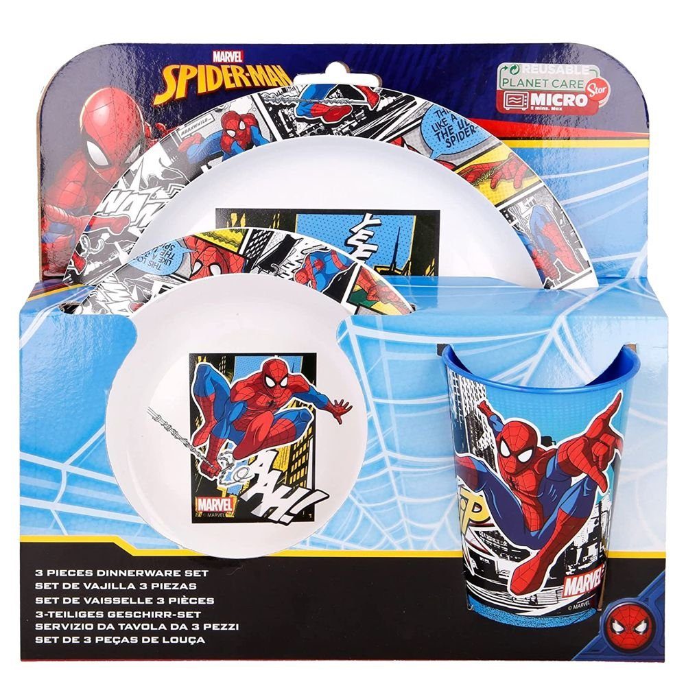 MARVEL Kindergeschirr-Set 3-teiliges Geschirr-Set Marvel Spiderman Teller, Schüssel & Becher, Kunststoff