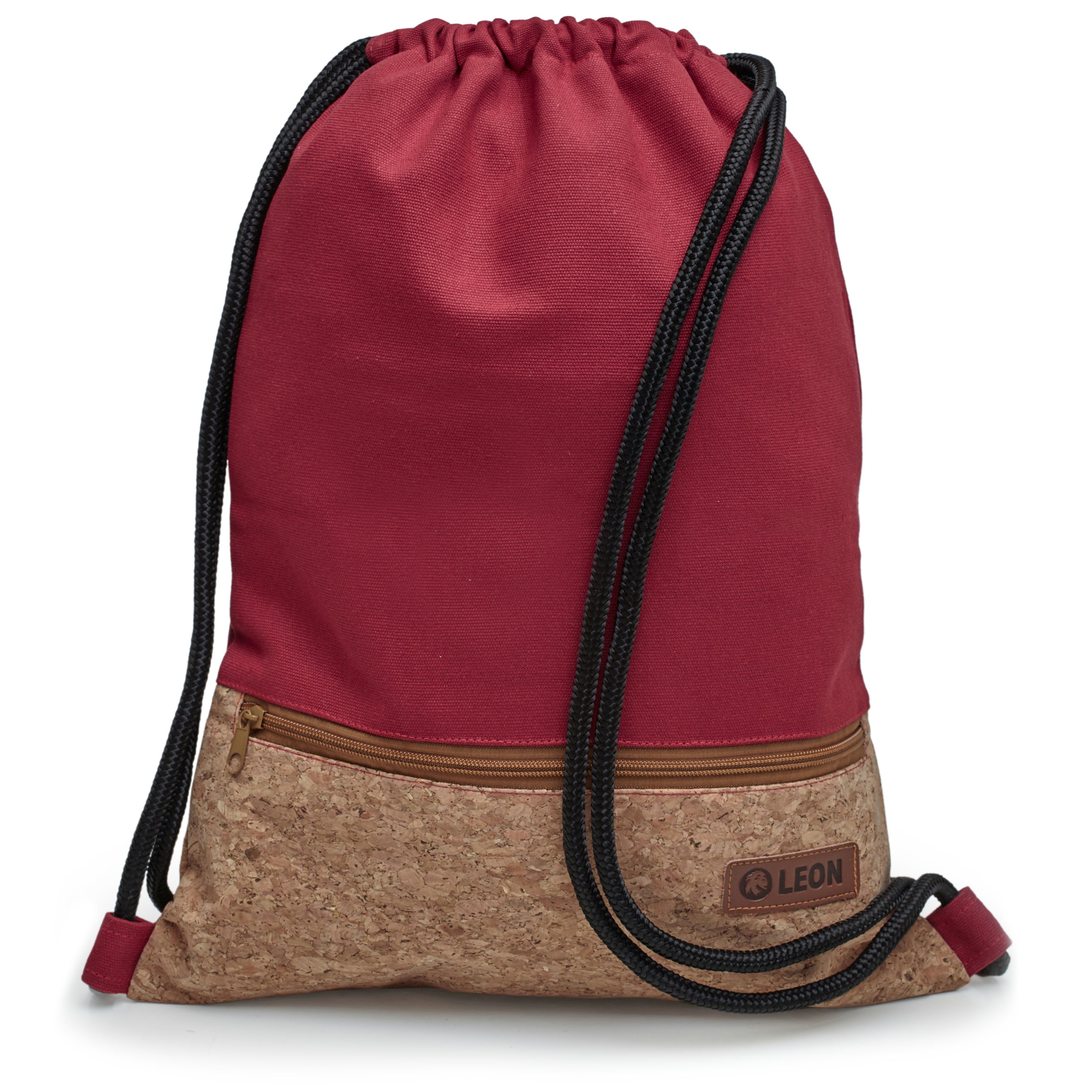 By Bers Freizeitrucksack Leon By Bers Turnbeutel (Tagesrucksack für Strand Sport Festival Freizeit Alltag Einkauf aus Baumwolle Innentasche Schlüsselband), robuste hochwertige Baumwolle, bestens verarbeitet TB_KORK_Rot