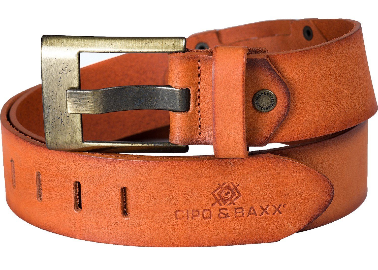 Cipo & Baxx Ledergürtel Gürtel BA-C-2163 Casual Style mit Markenschriftzug orange