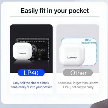 Lenovo Lenovo LivePods LP40 Kabellos TWS Ladebox Touch-Steuerung Wasserdicht Bluetooth-Kopfhörer (Rauschunterdrückung, Touch-Steuerung, und Ladebox, Kabellosen, HD-Klangqualität,Integriertes Mikrofon für klare Gespräche, Google Assistant Siri, Bluetooth, HD-Klangqualität, Ladebox, Touch-Steuerung, Rauschunterdrückung)