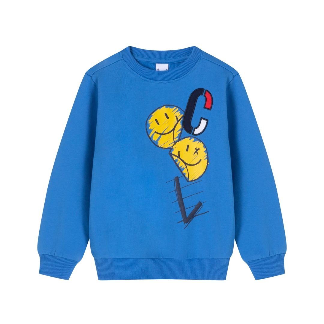 Jungen blau Sweatshirt Smileys suebidou Print Pullover mit für