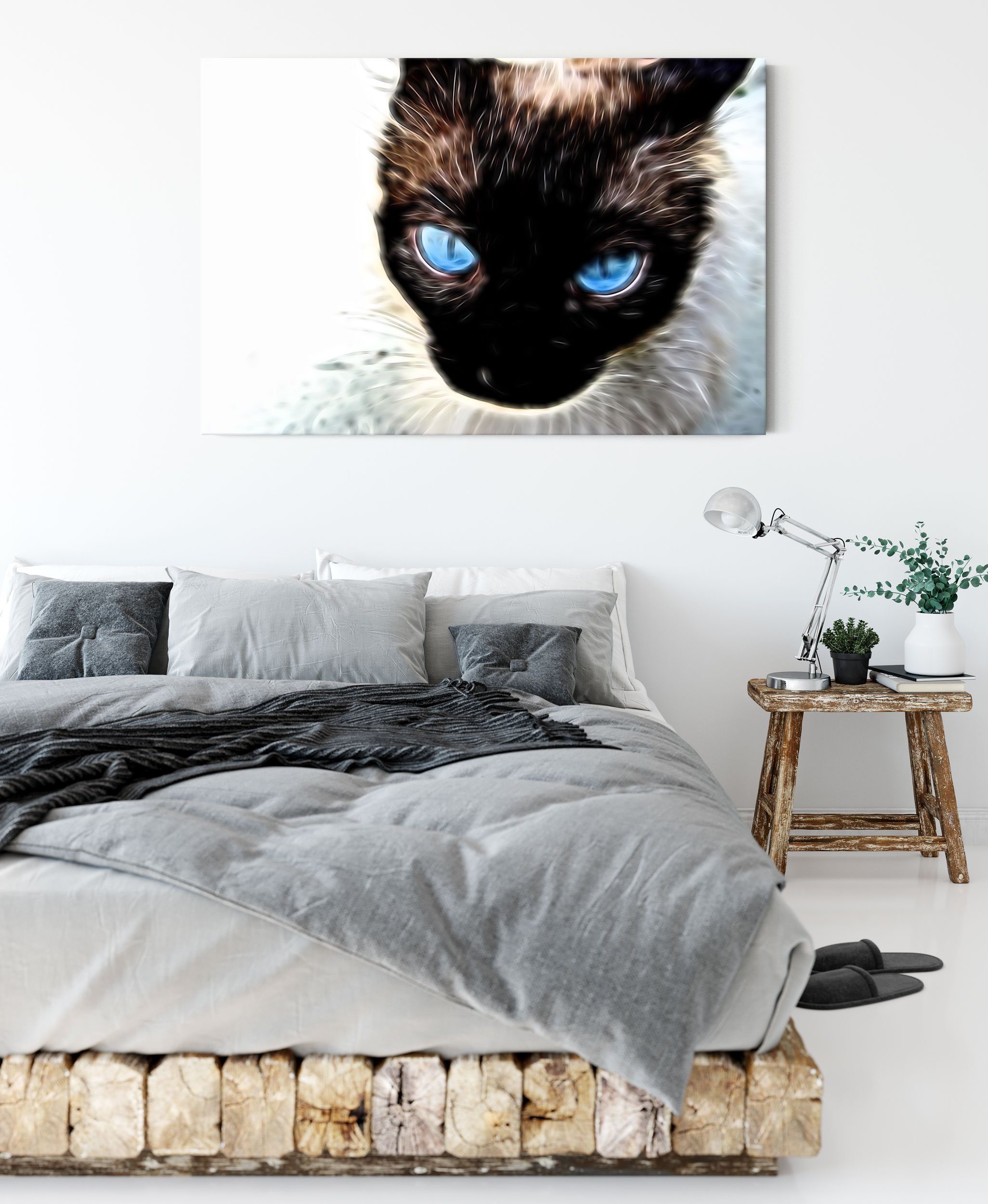 Zackenaufhänger inkl. Leinwandbild Katze, Schwarze (1 elegante elegante fertig bespannt, Schwarze Pixxprint Katze St), Leinwandbild