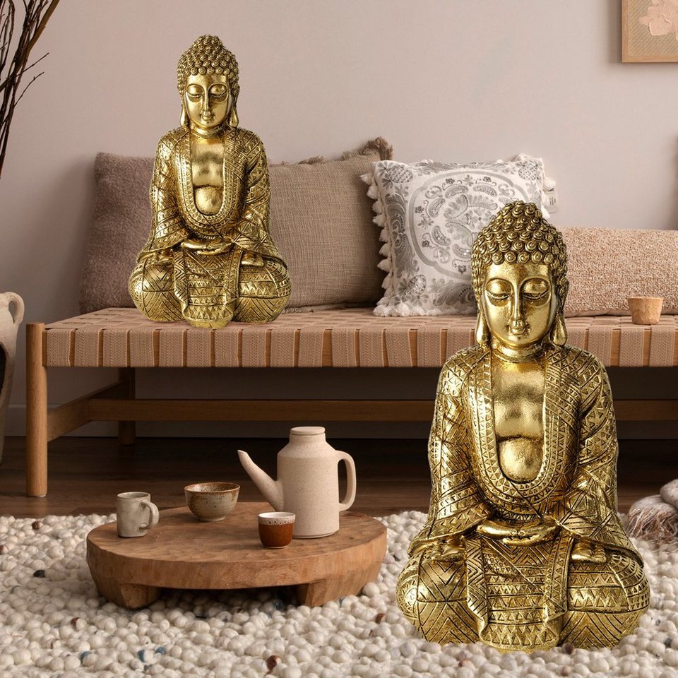 etc-shop Dekofigur, Buddha Figur Wohnzimmer Dekofigur Wohndekoration,  Skulptur, ABMESSUNGEN: Länge x Breite x Höhe in cm: 12x10x20