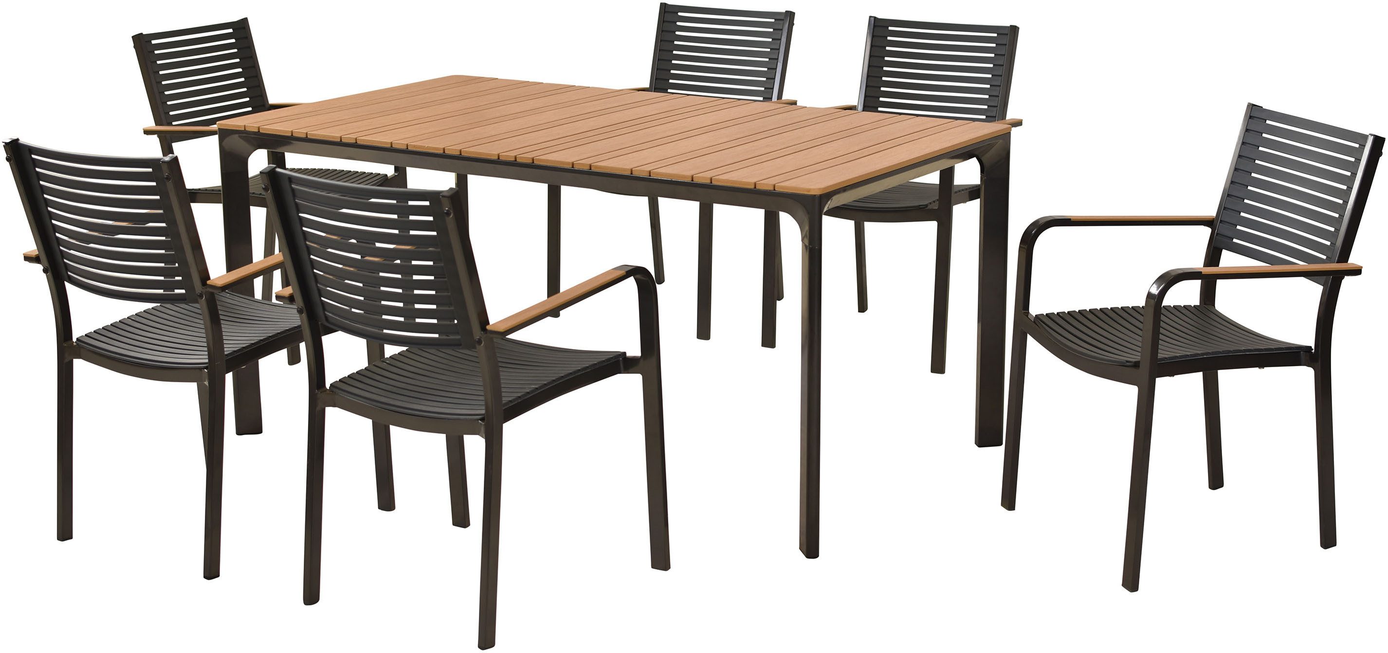 MERXX Garten-Essgruppe »Paliano«, (Set, 7-tlg), Applikationen, Armlehnen und Tischplatte aus Kunststoff in Holzoptik