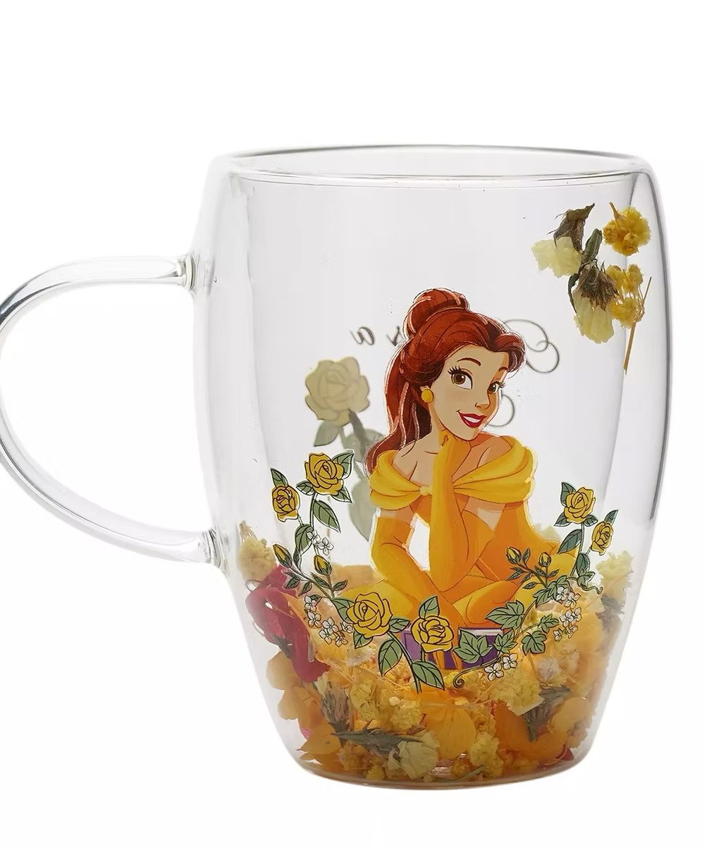 Disney Glas Designer Pastell Glas Belle Die Schöne & das Biest 3D Blumen Effekt, 1-tlg.