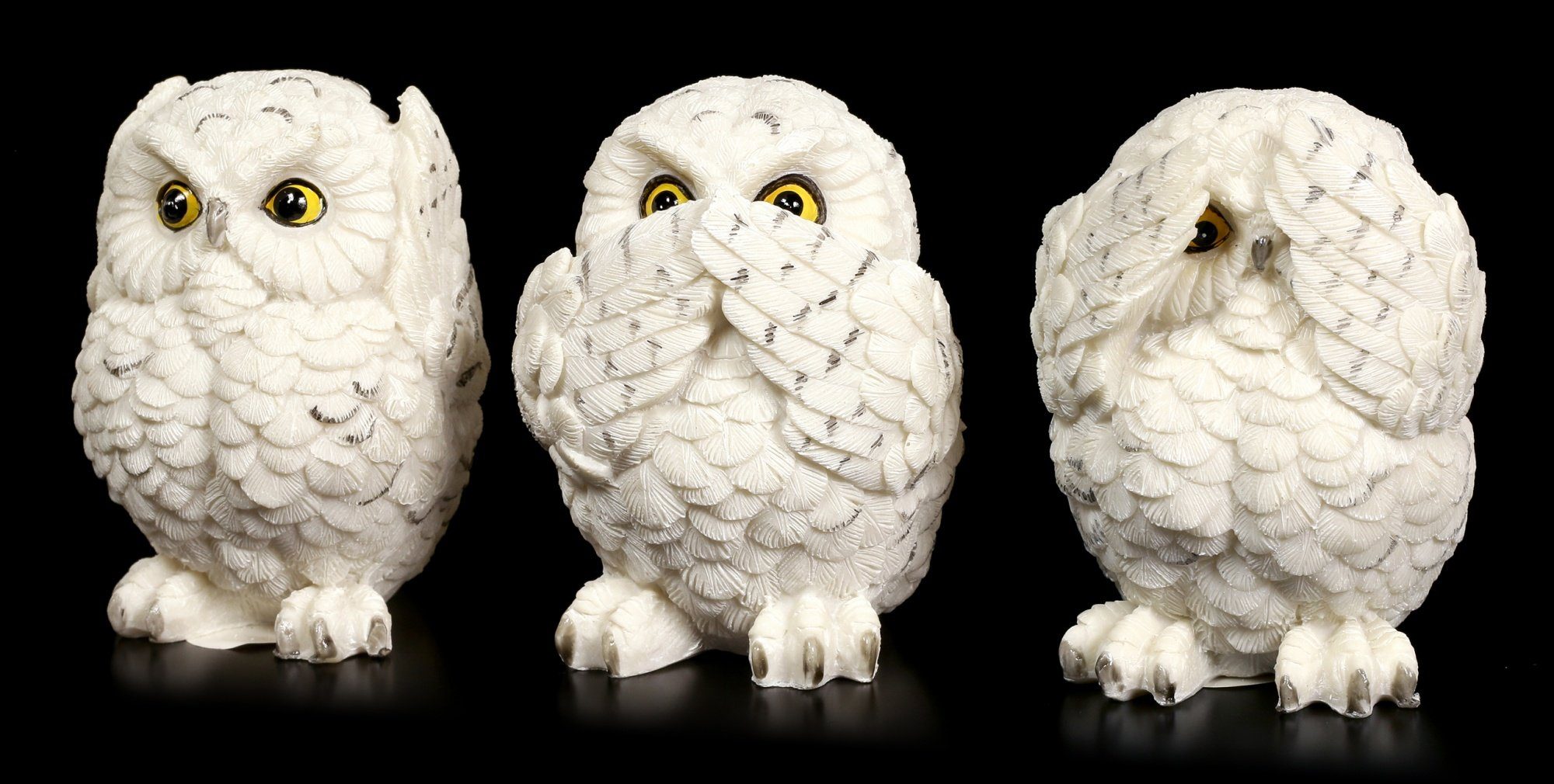 Figuren Shop GmbH Tierfigur Figur - Drei weise Schnee-Eulen - nichts böses sehen, sprechen, hören