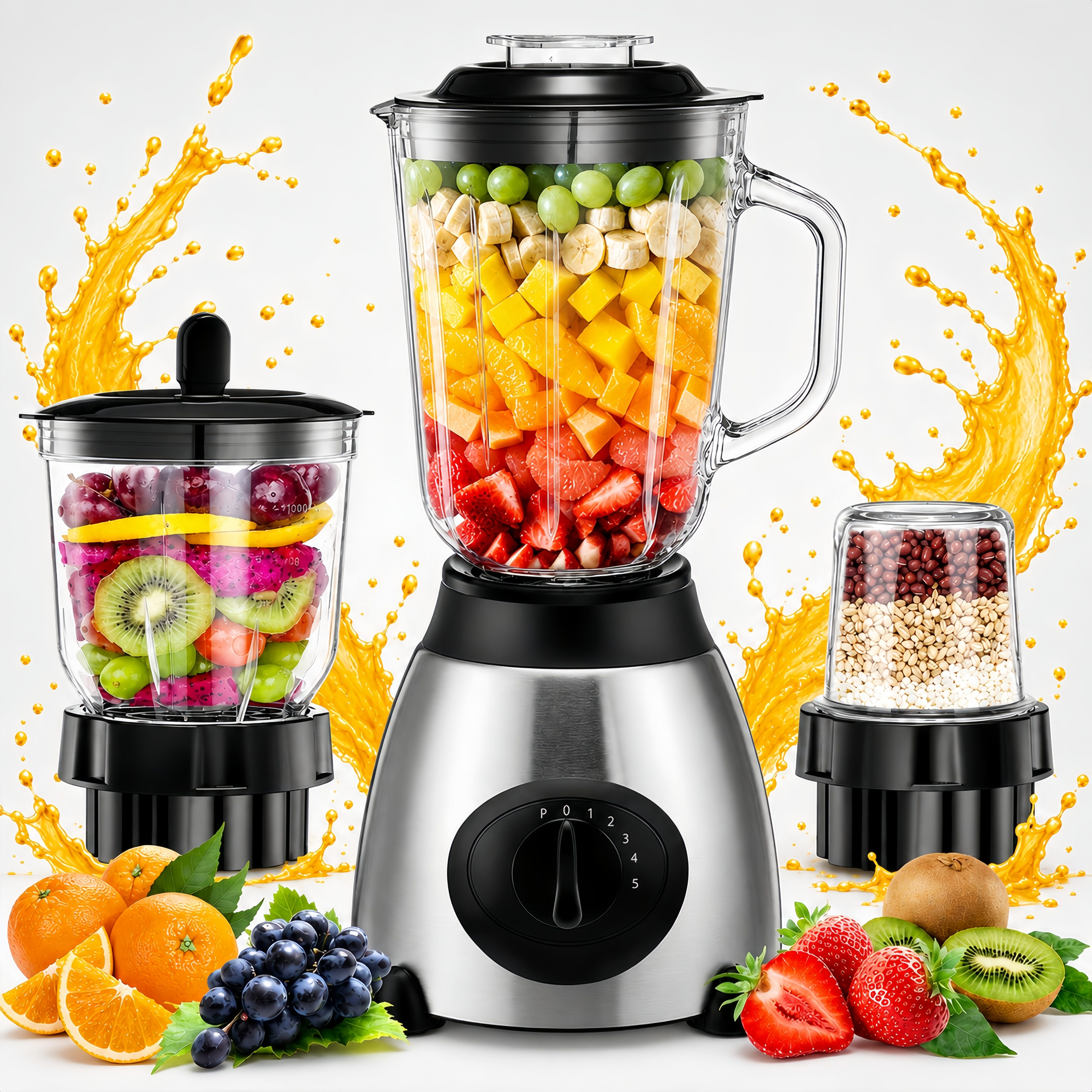 Fyrove Standmixer 2026 Neu Standmixer,Mixer VitaBoost,Edelstahl Silber Glas Smoothie, 1500 W, Maker,Milchshaker Blender 1,5 L,Eiscrusher,6-Klingen für Ice Püree