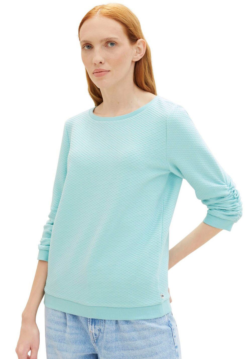 TOM TAILOR Denim Sweatshirt mit besonderer Materialoberfläche pastel turquoise