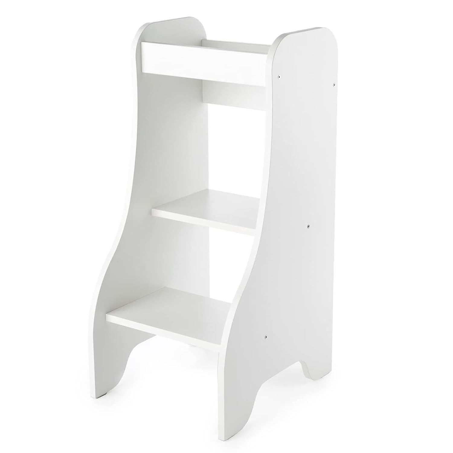Puckdaddy GmbH Stehhilfe Lernturm ab 1 Jahr, Tritthocker Weiß, höhenverstellbar, Holz, stabil, Montessori Lernturm, Küchenhilfe, Stehturm für Kinder von 1-4 Jahre