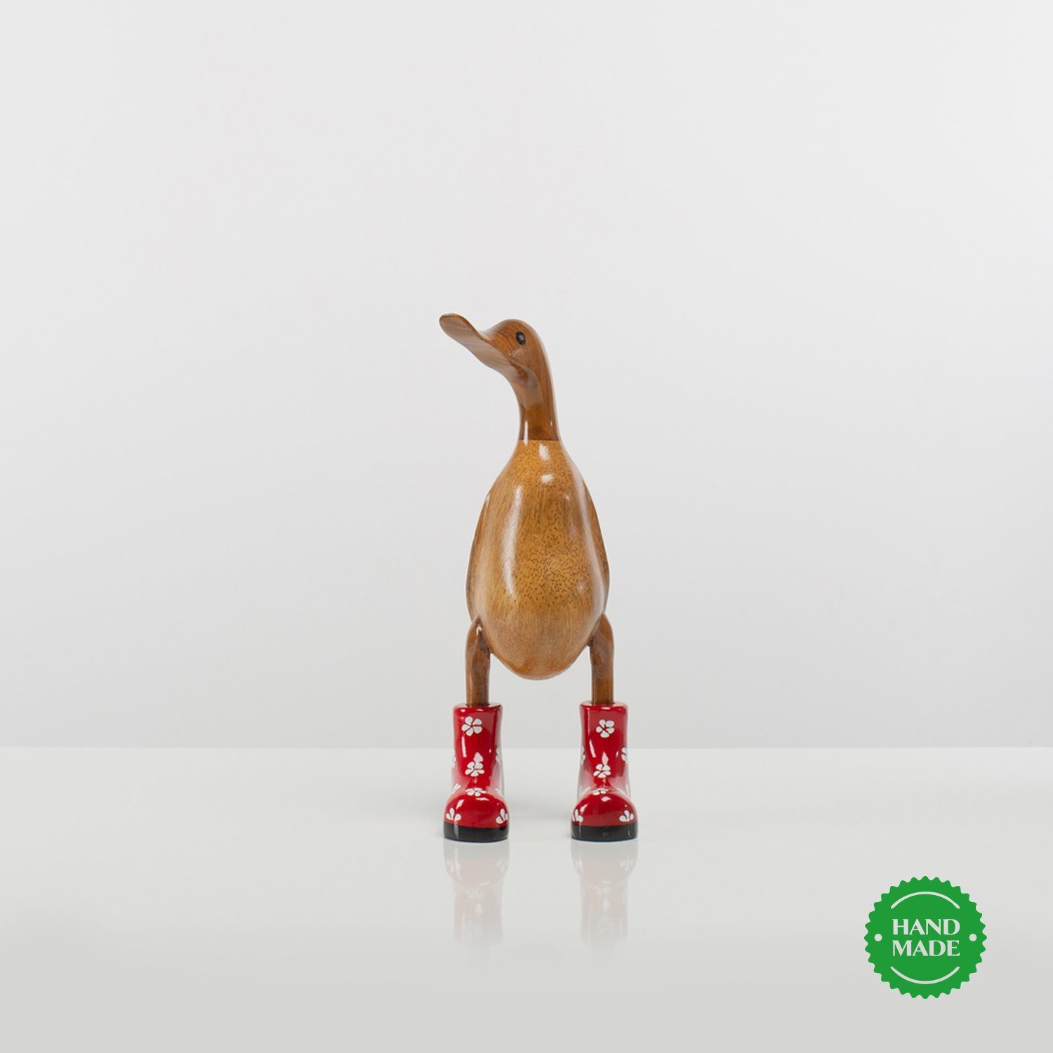 Rikmani Dekofigur Holzfigur Ente Stiefel - Handgefertigte Dekoration aus Holz Geschenk (3-er Set), 3 Holzarten rot_geblümt