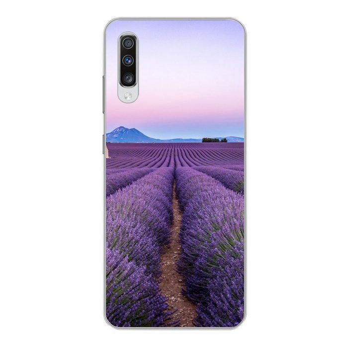 MuchoWow Handyhülle Lavendelfeld bei Sonnenuntergang in Südfrankreich Phone Case Handyhülle Samsung Galaxy A70 Silikon Schutzhülle
