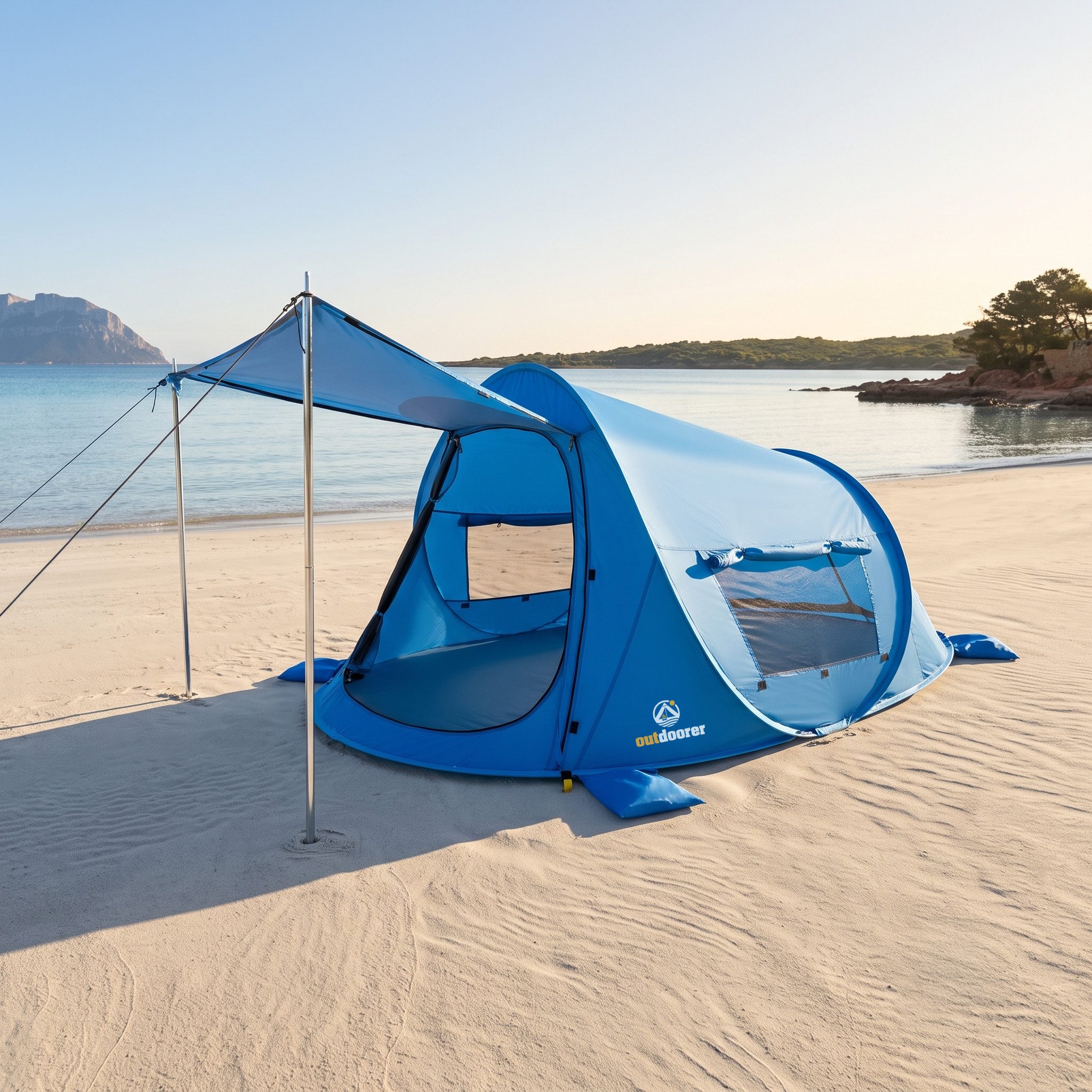 outdoorer Strandmuschel Pop-Up Beach Air Max mit UV 80-Sonnenschutz, Vordach & Belüftung, Personen: 4, verschließbare XXL-Strandmuschel mit kleinem Packmaß, kof – Bild 4 von 5