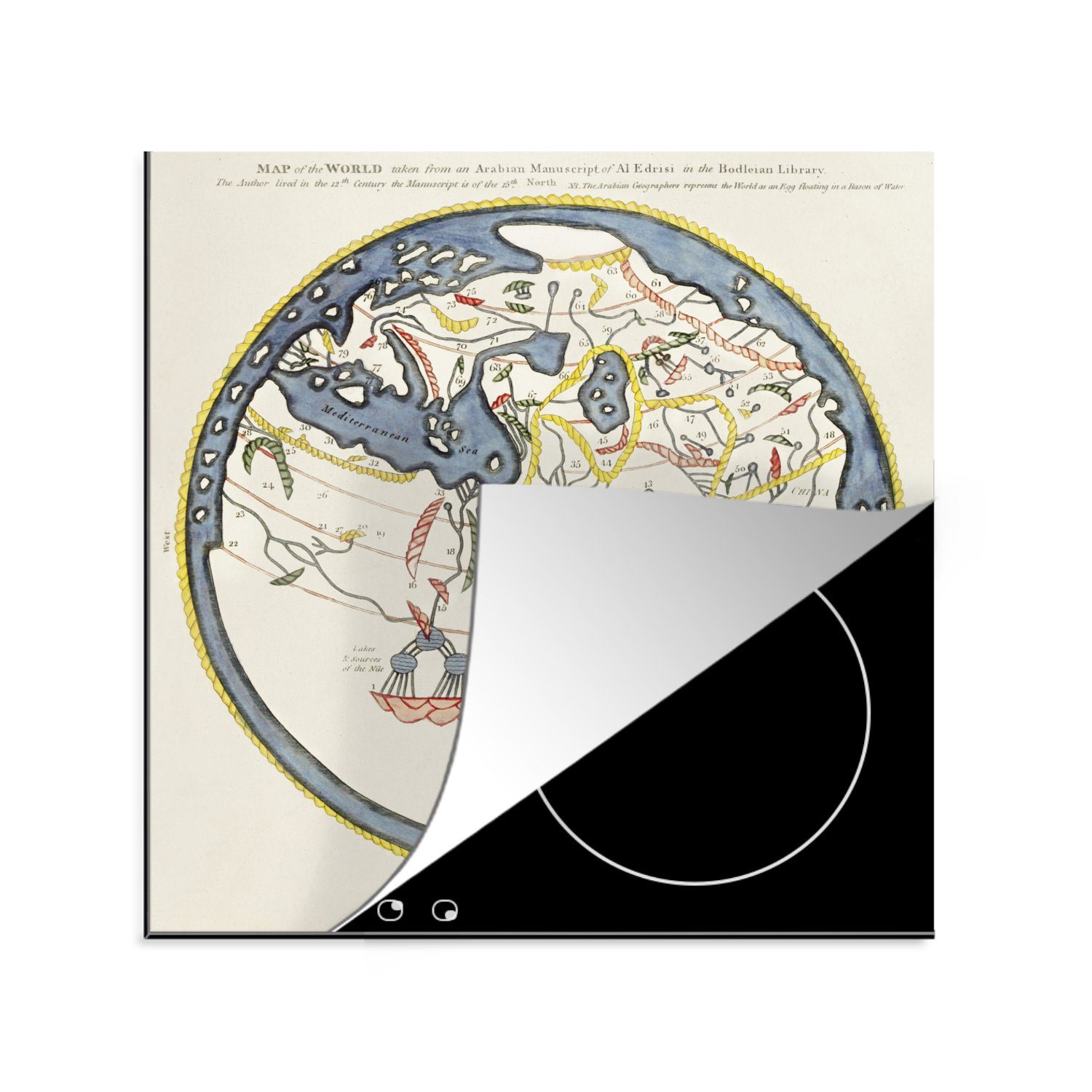 für tlg), Herdblende-/Abdeckplatte (1 Vintage küche Vinyl, Ceranfeldabdeckung, Arabisch, - 78x78 Weltkarte Arbeitsplatte MuchoWow cm, -