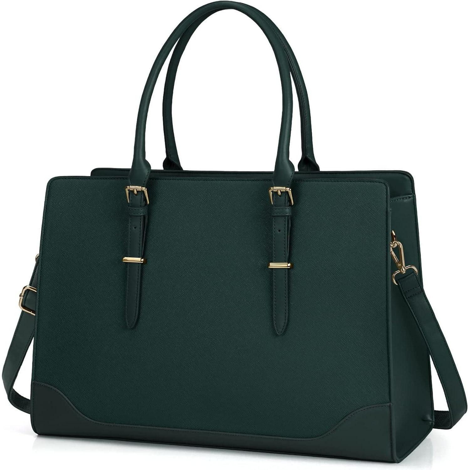 Handtasche Damen Handtasche Dunkelgrün PU Leder 15.6 Zoll Laptoptasche