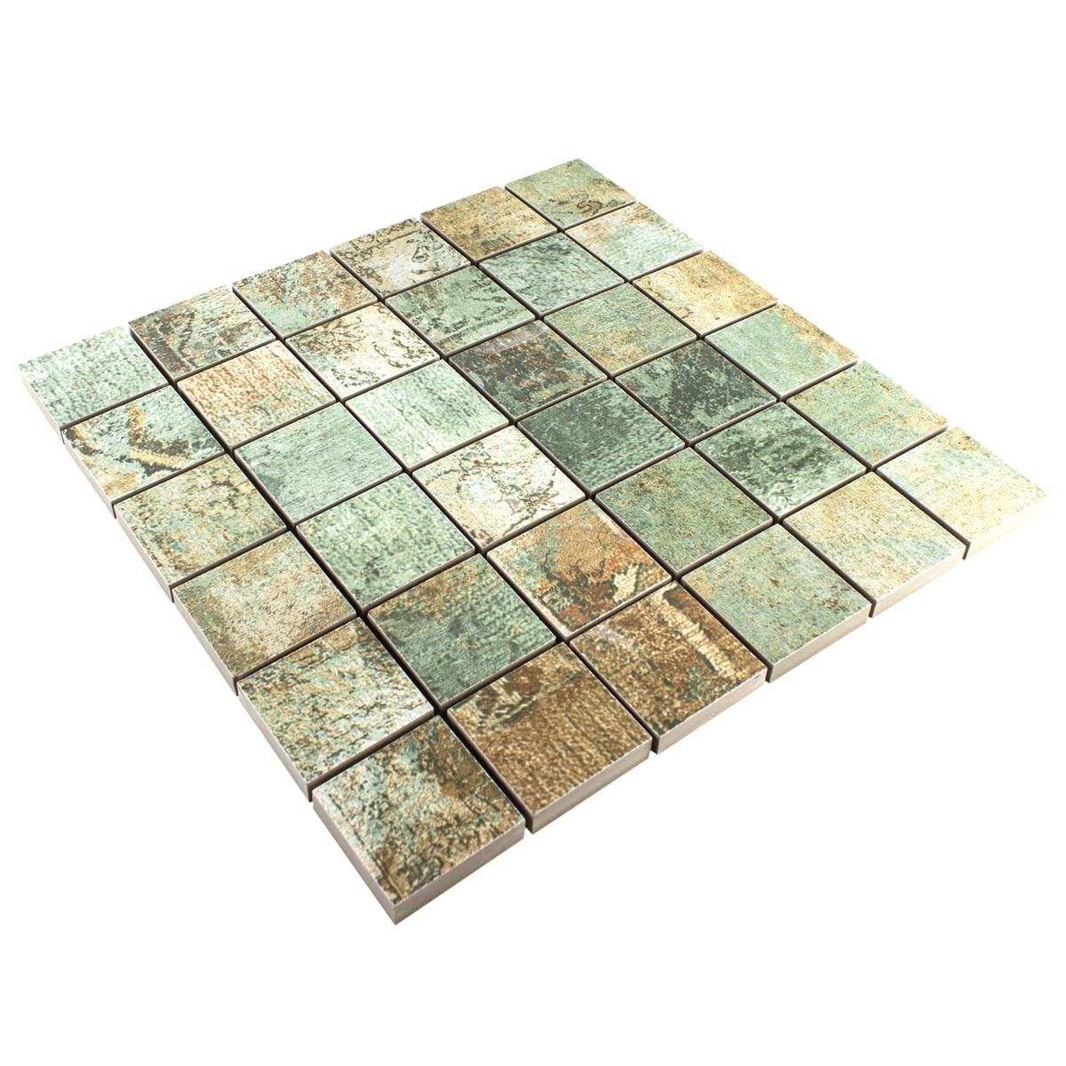 Mosafil Mosaikfliesen Keramikmosaik Fliesen Moonlight Braun Grün 47x47mm, Feinsteinzeug 29.500x29.500, beige-braun-grün, Verlegefertig auf ein Netz geklebt - Frostsicher - Wasserfest -