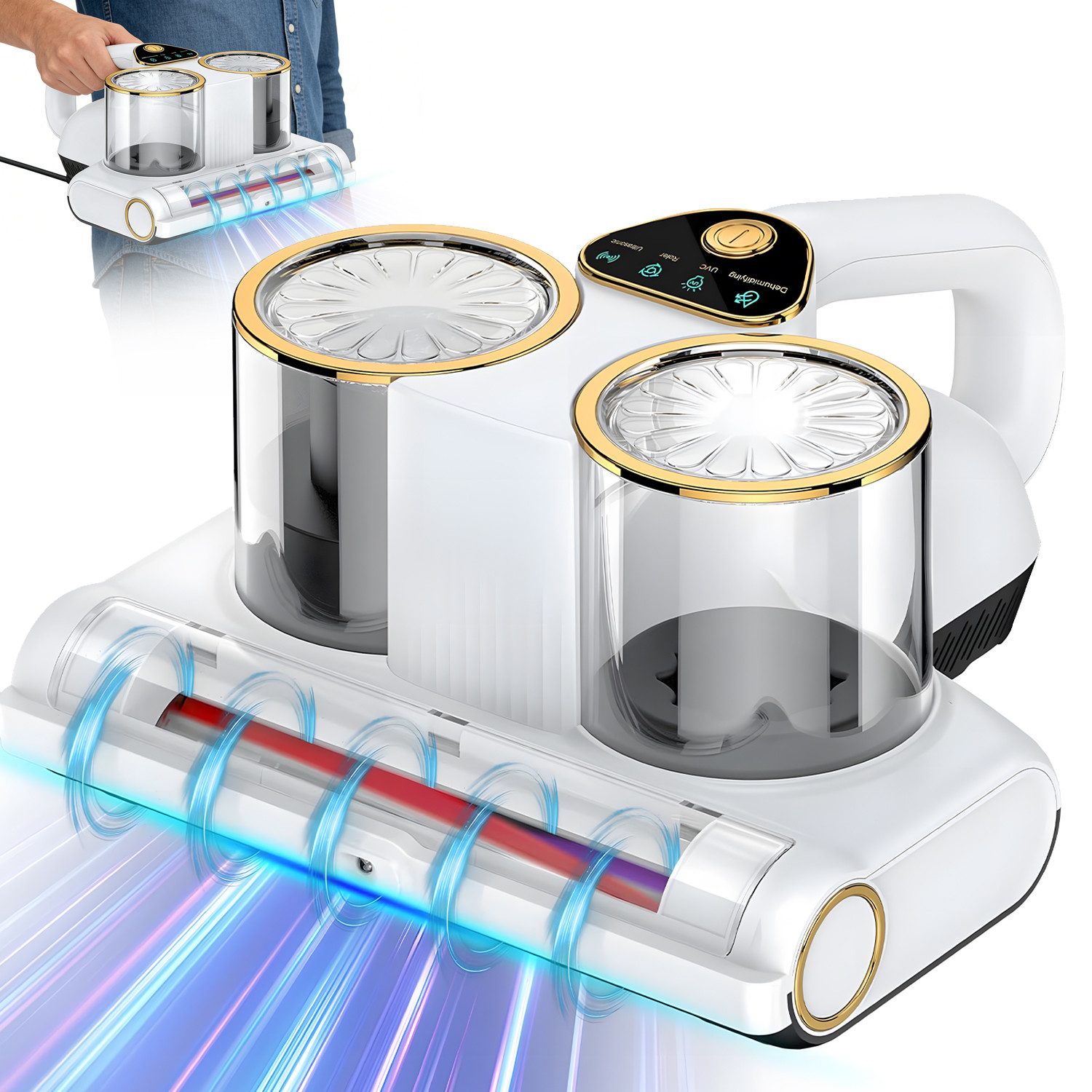 AKKEE Matratzenreinigungsgerät Milbensauger für Matratzen, Milbensauger mit UV-Licht 16KPA Absaugung, 500 W, entfernt 99,9% Bakterien, Staub-Milben, Allergene