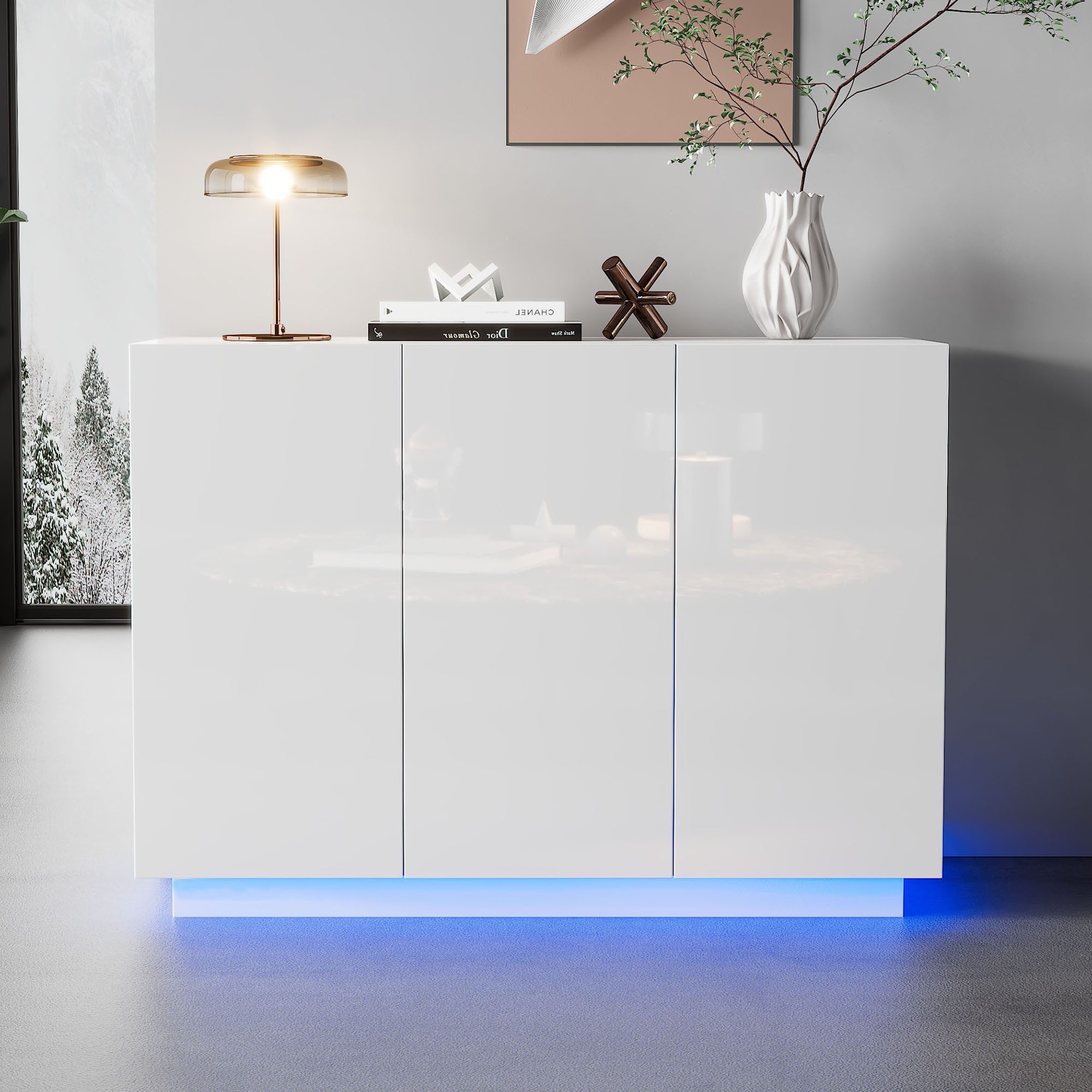 HAUSS SPOLE Sideboard 120x40x75cm Hochglanz mit Sockel LED-Licht, 3 Türen K günstig online kaufen