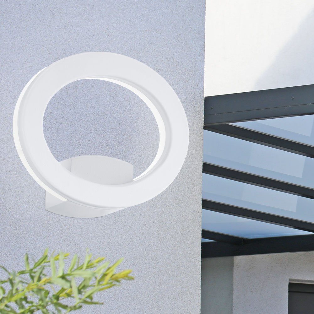 EGLO Außen-Wandleuchte, LED-Leuchtmittel fest verbaut, Warmweiß, LED Außen Wand Lampe Ring-Design Strahler Leuchte weiß Garten