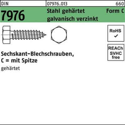 Reyher Blechschraube 250er Pack Blechschraube DIN 7976 Sechskant/Spitze C 4,8x50 Stahl geh.