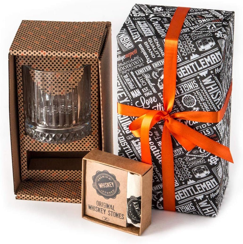 Cocktail-Set Großes Glas und 12 Marmor Whisky Steine Exklusives Whisky Geschenkset